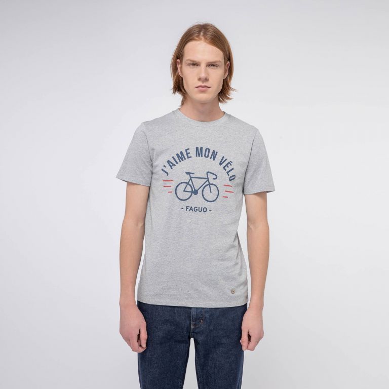 T-shirt col rond gris chiné J'aime mon vélo
