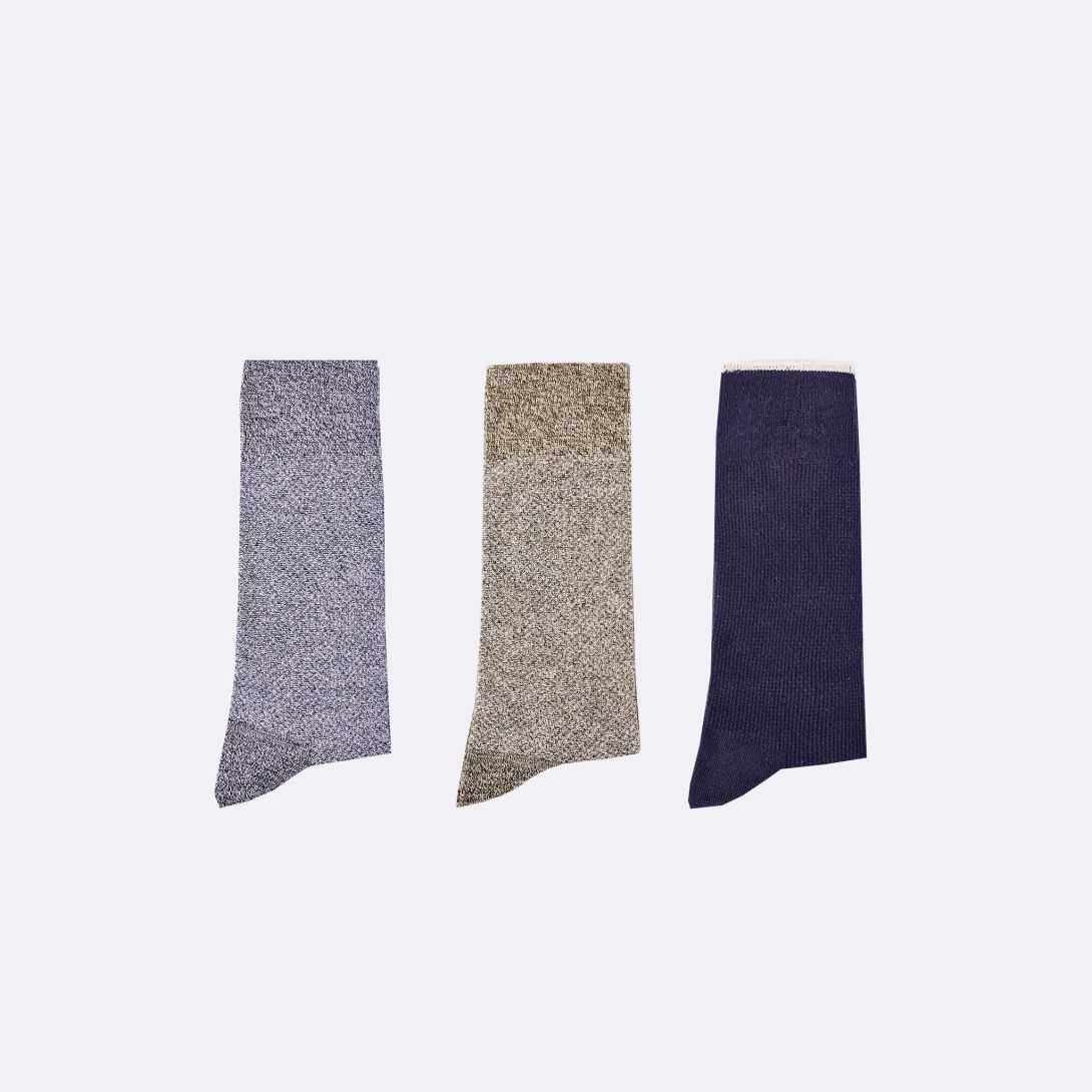 Chaussettes bleu marine végan coton & polyester recyclé - modèle Socks x3 -  FAGUO