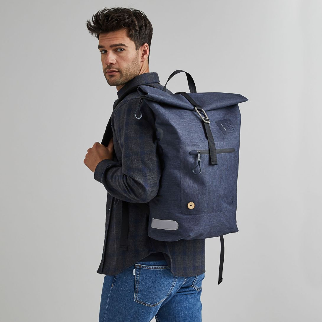 Navy backpack recycled polyester - Cycling w large model - FAGUO