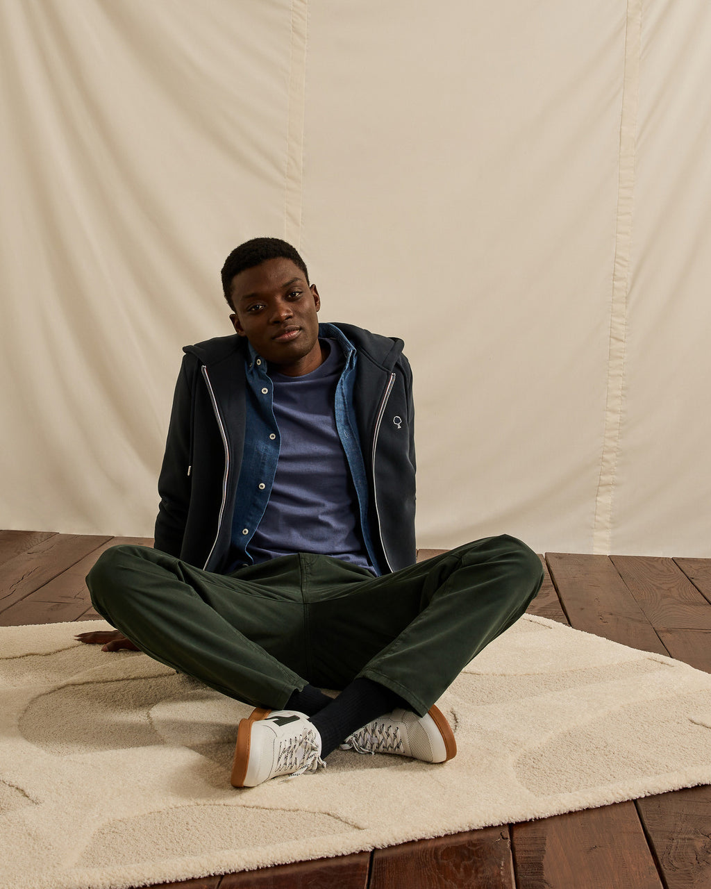 Navy blue recycled cotton & polyester sweatshirt - MESNIL model