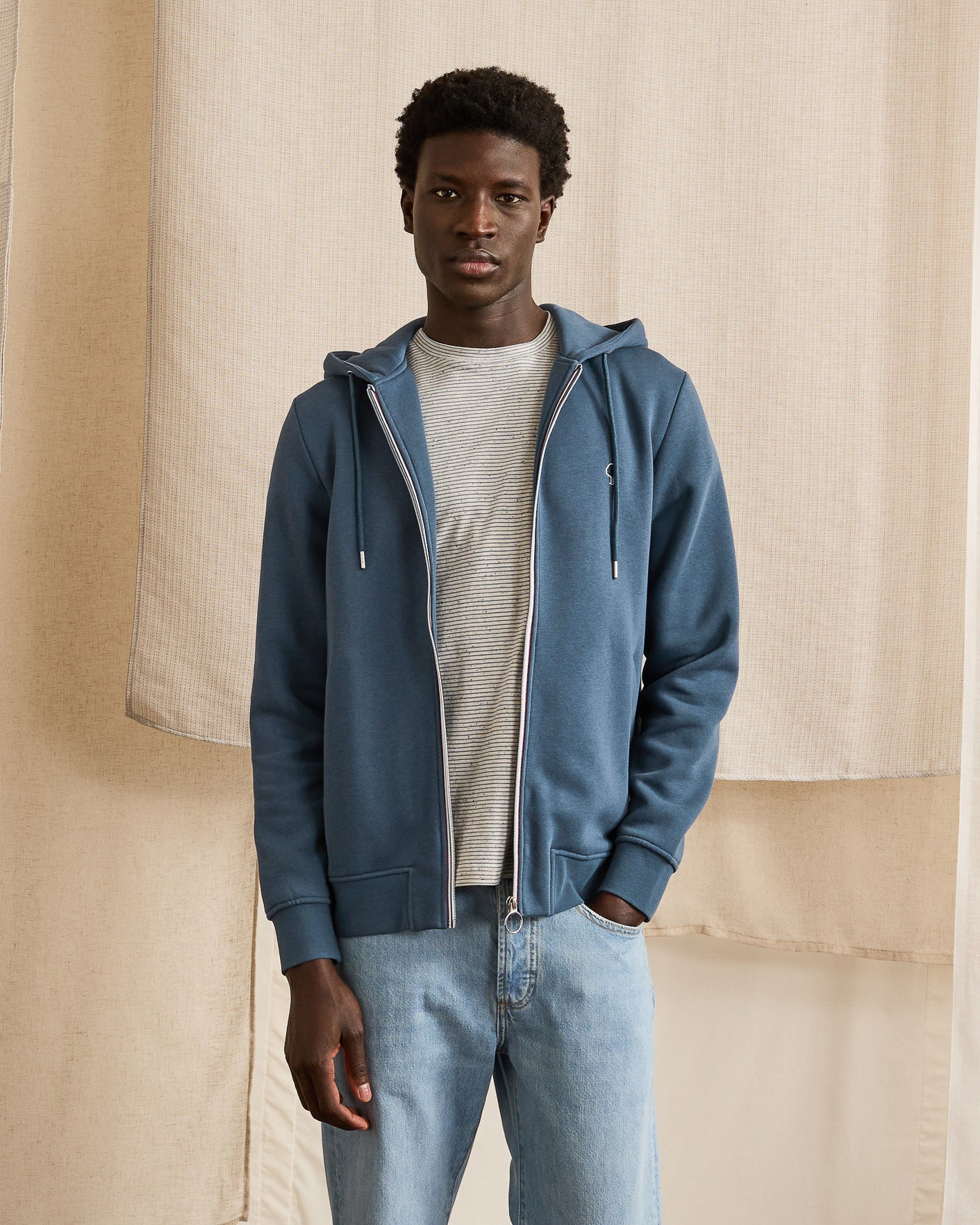 Sweat bleu coton & polyester recycles - modele MESNIL