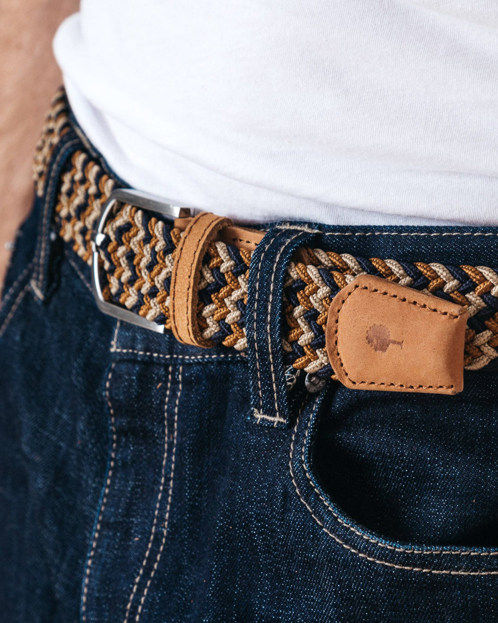 Ceinture bleu marine & beige