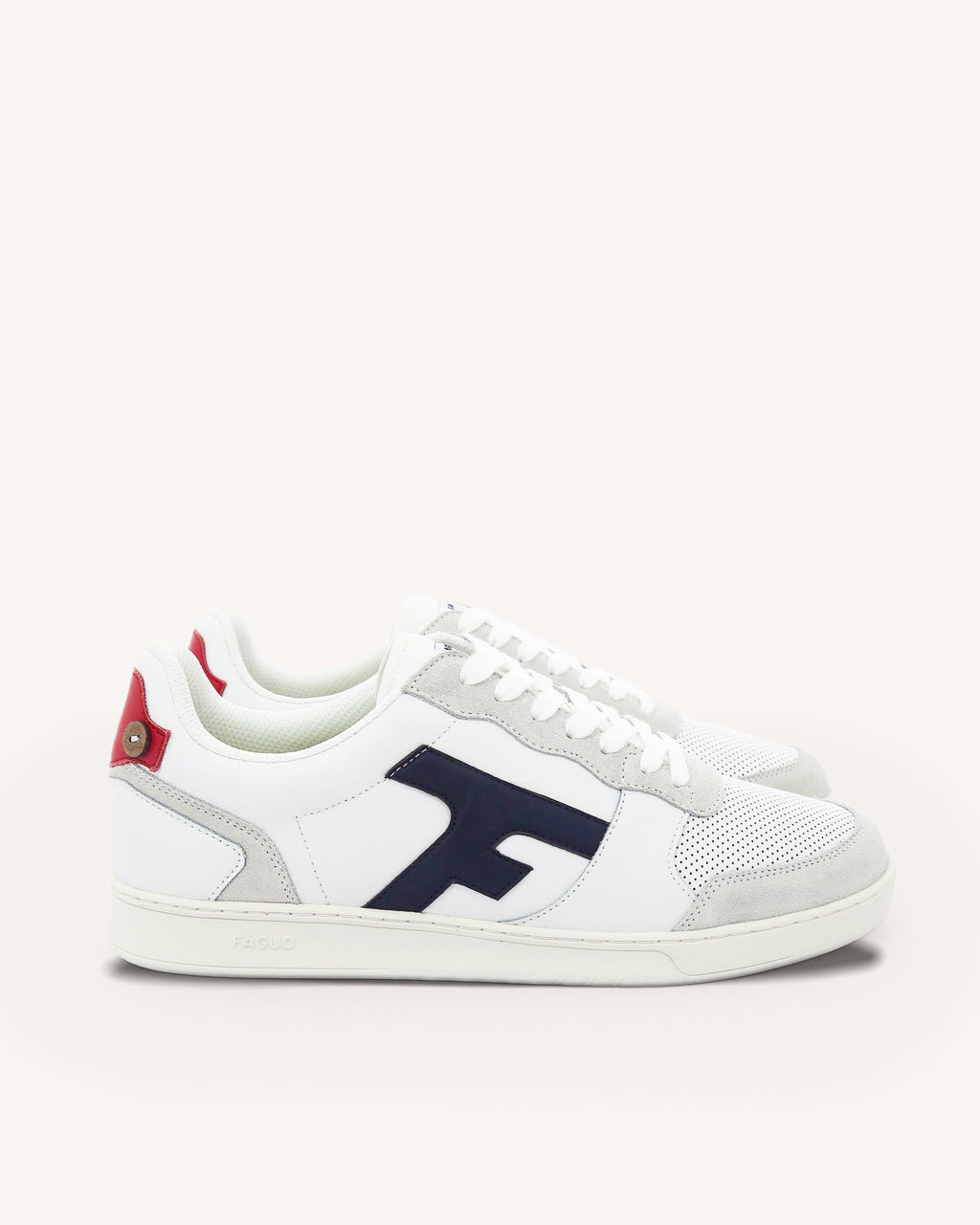 White & navy blue leather & suede leather trainers - HAZEL model