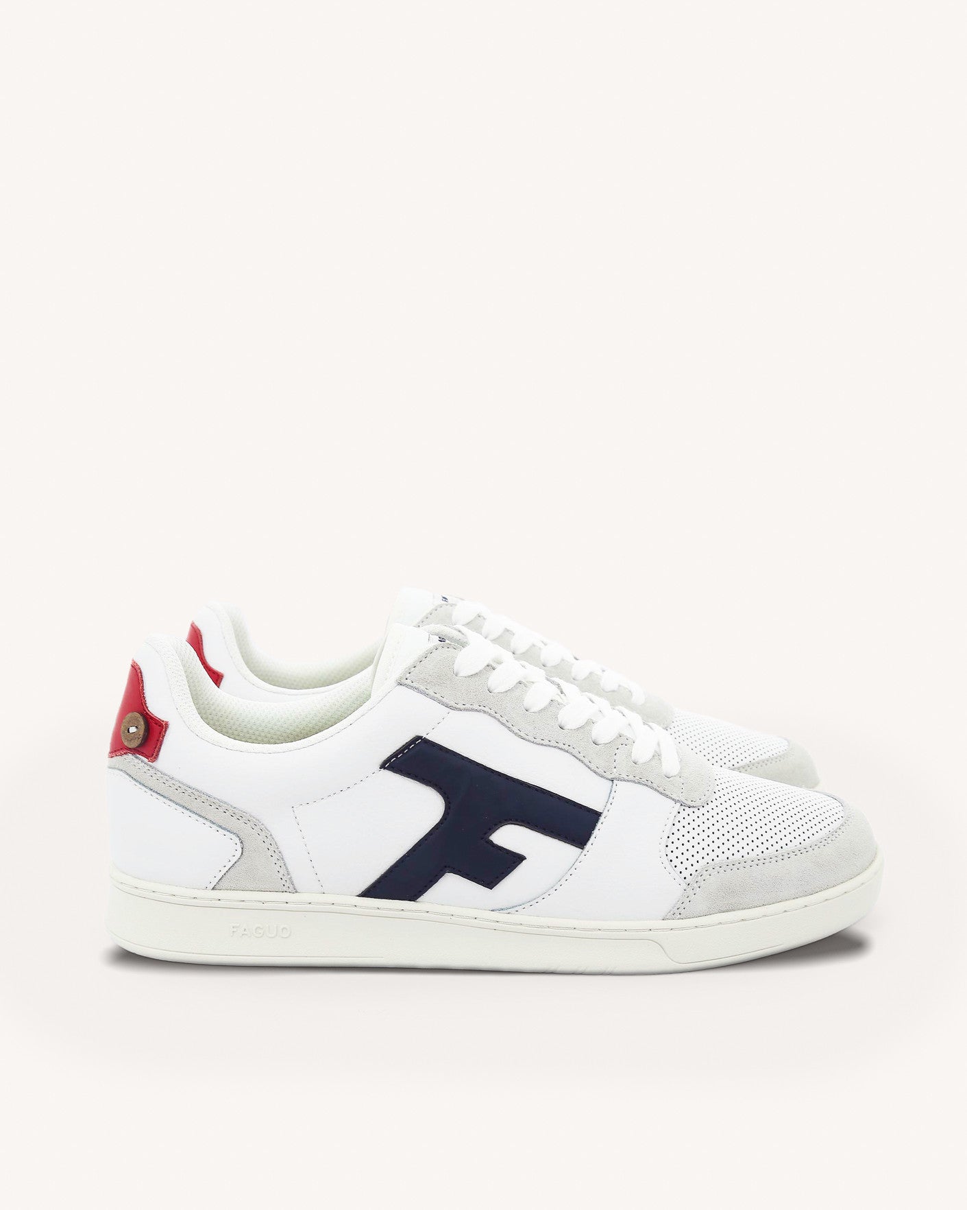 White & navy blue leather & suede leather trainers - HAZEL model