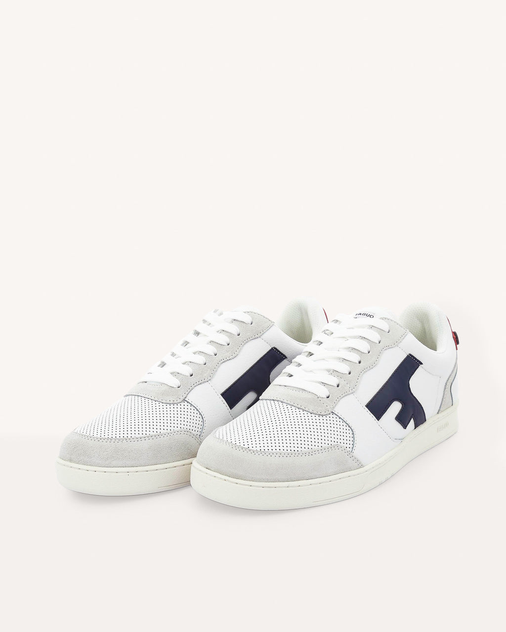 White & navy blue leather & suede leather trainers - HAZEL model