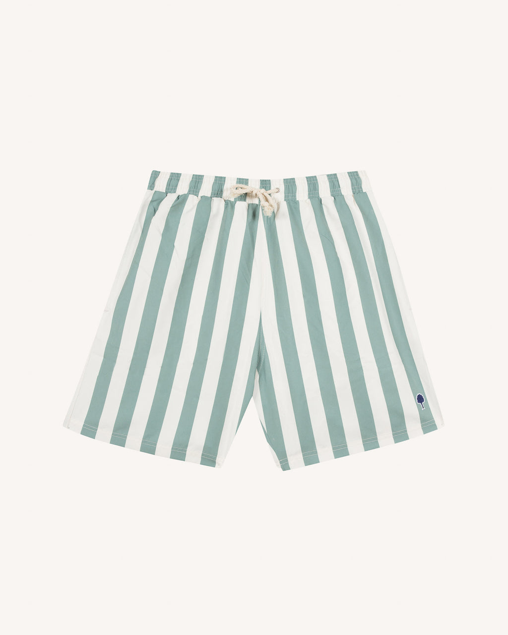 Ecru swim trunks with green stripes