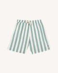 Ecru swim trunks with green stripes