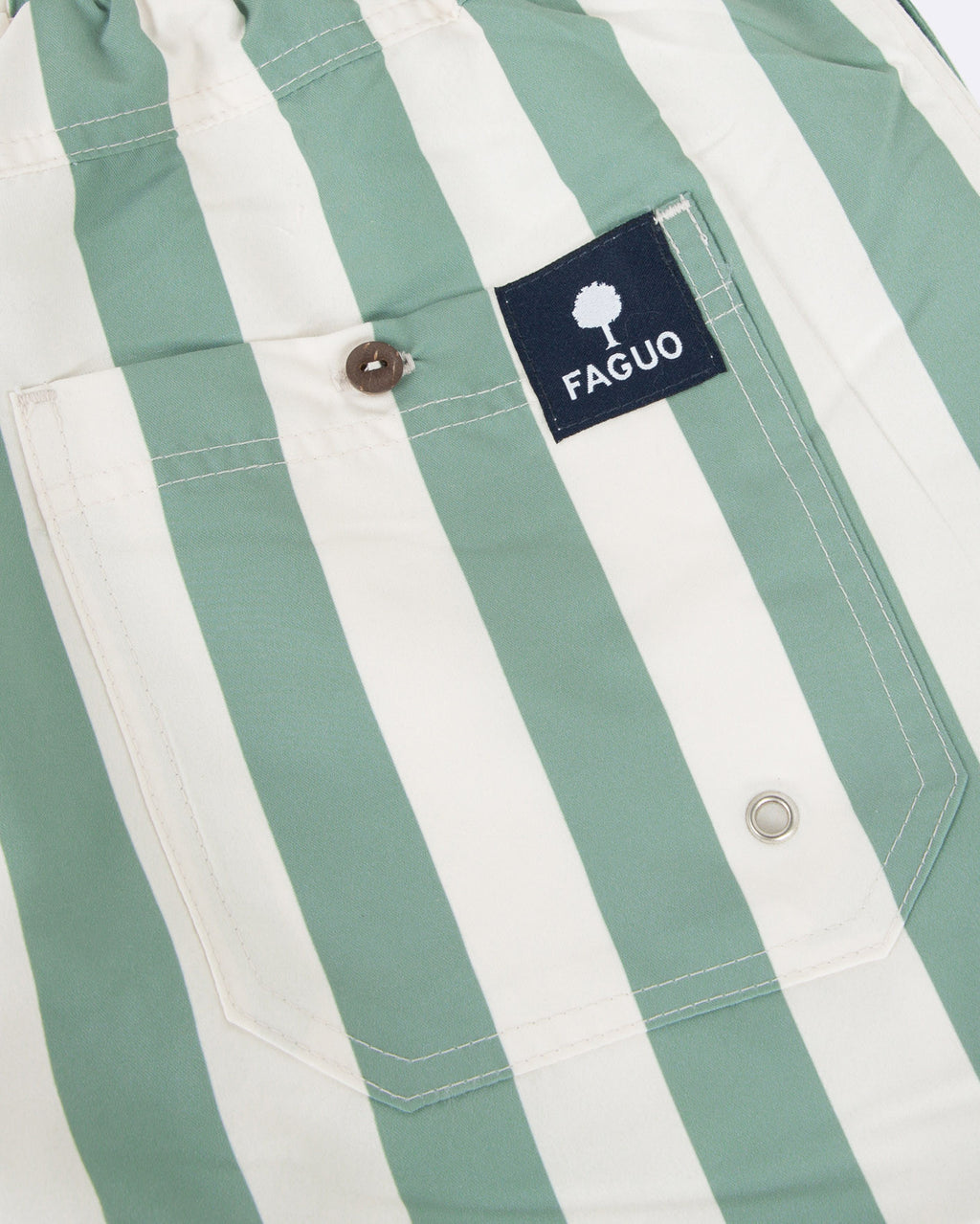 Ecru swim trunks with green stripes