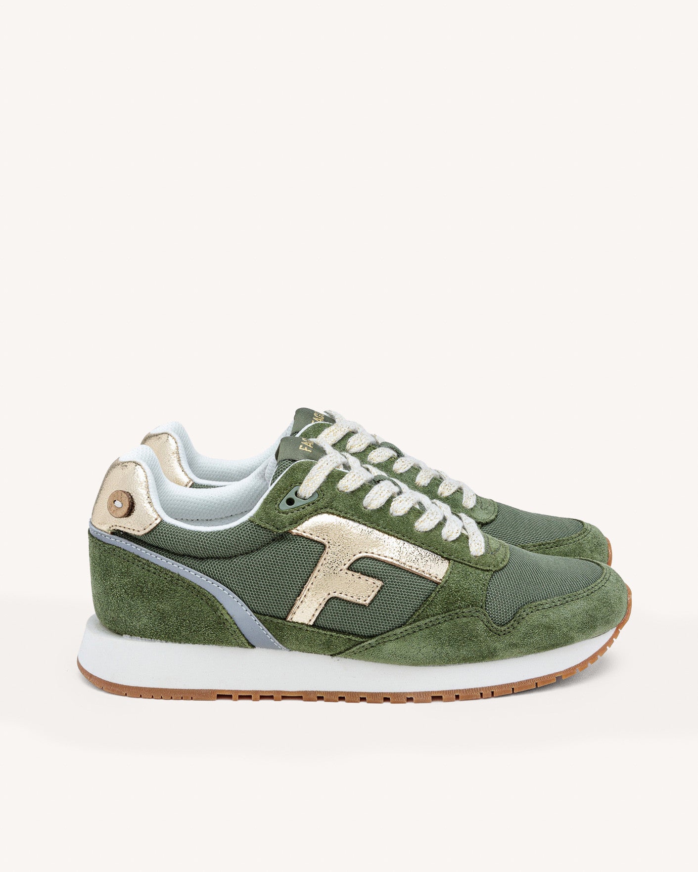 Running kaki & dorees polyester recycle & cuir suede - modele ELM