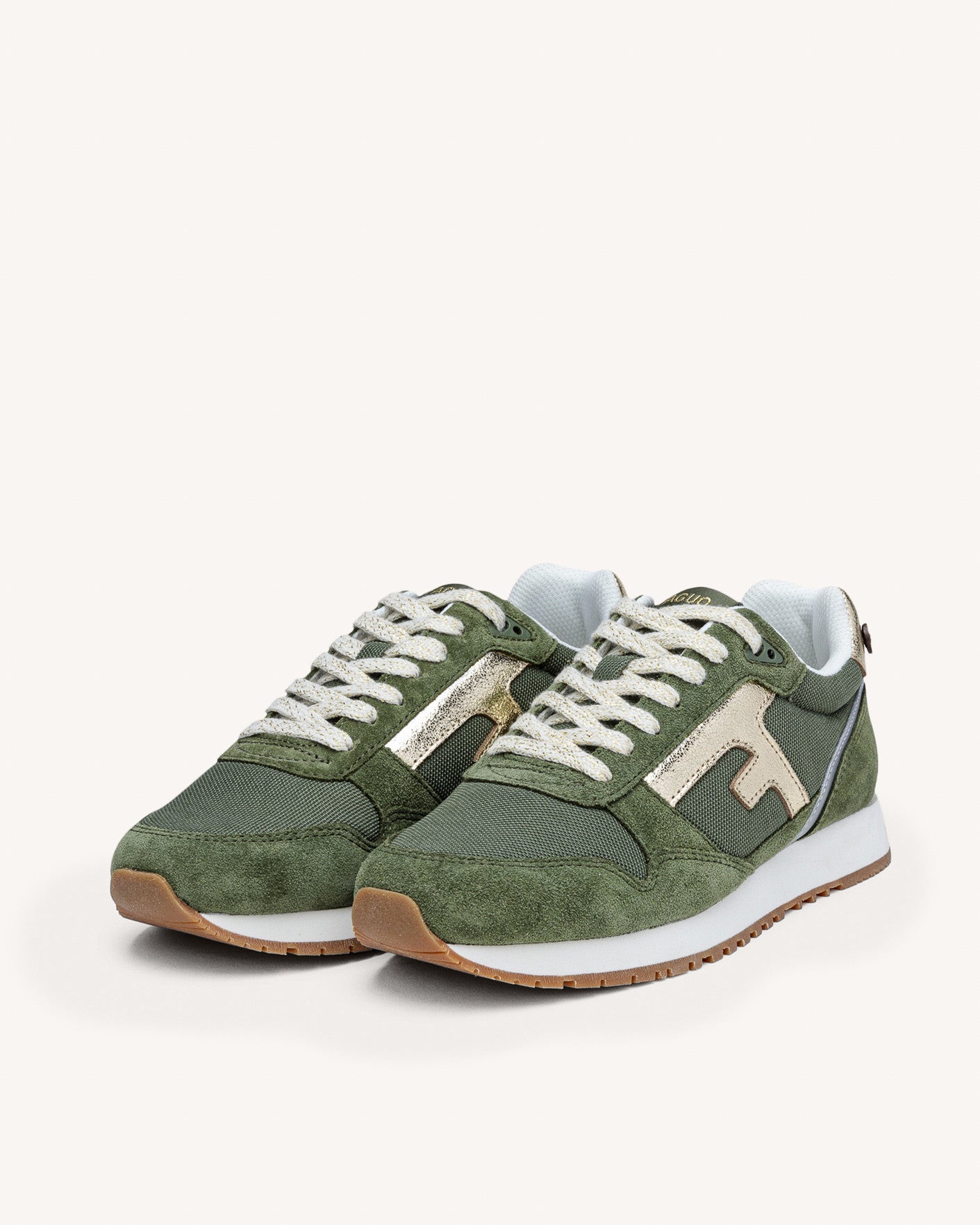 Running kaki & dorees polyester recycle & cuir suede - modele ELM