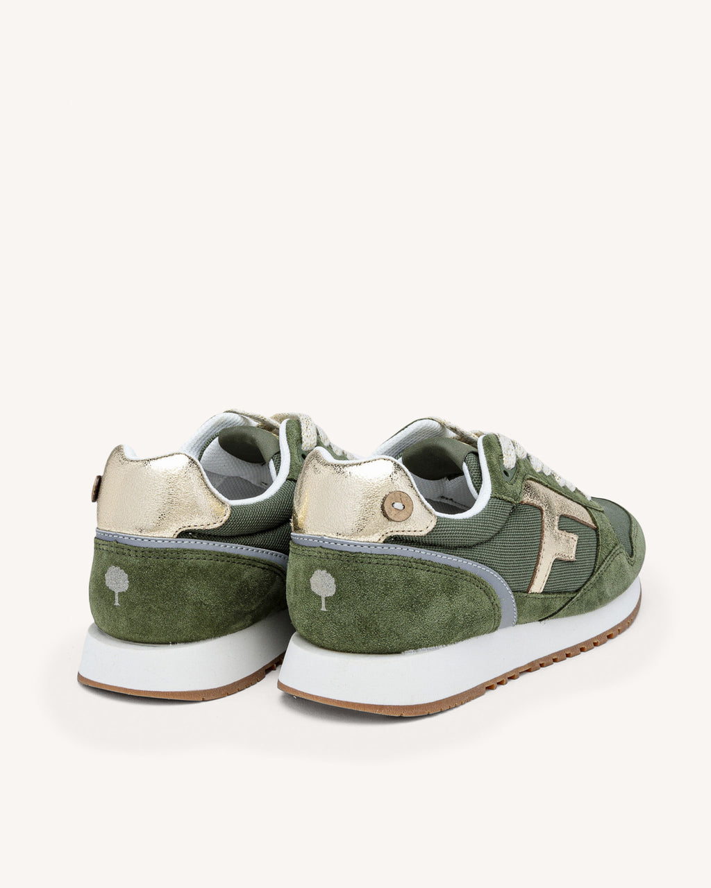 Running kaki & dorees polyester recycle & cuir suede - modele ELM