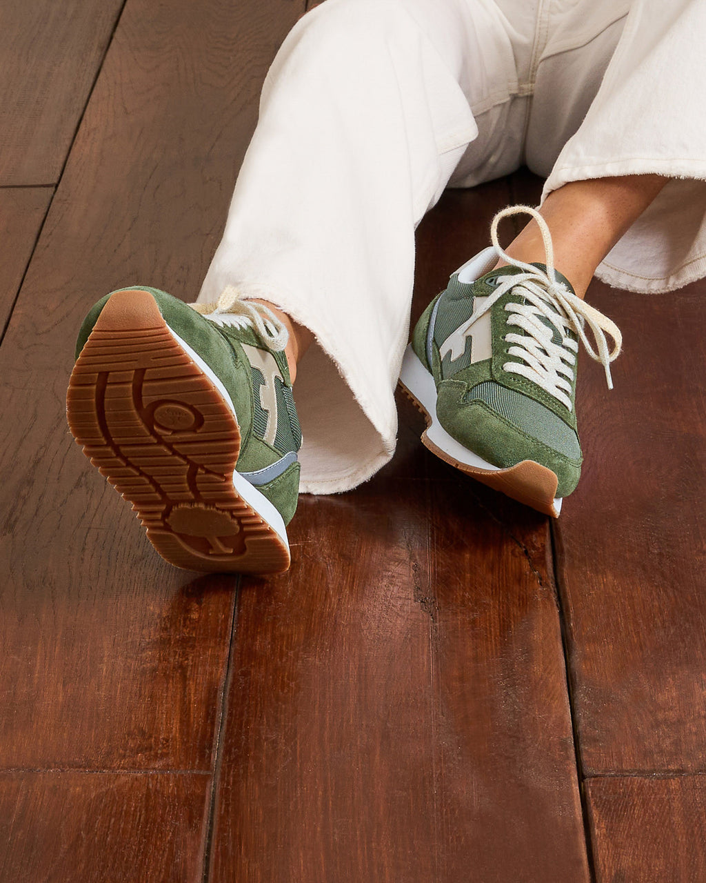 Running kaki & dorees polyester recycle & cuir suede - modele ELM