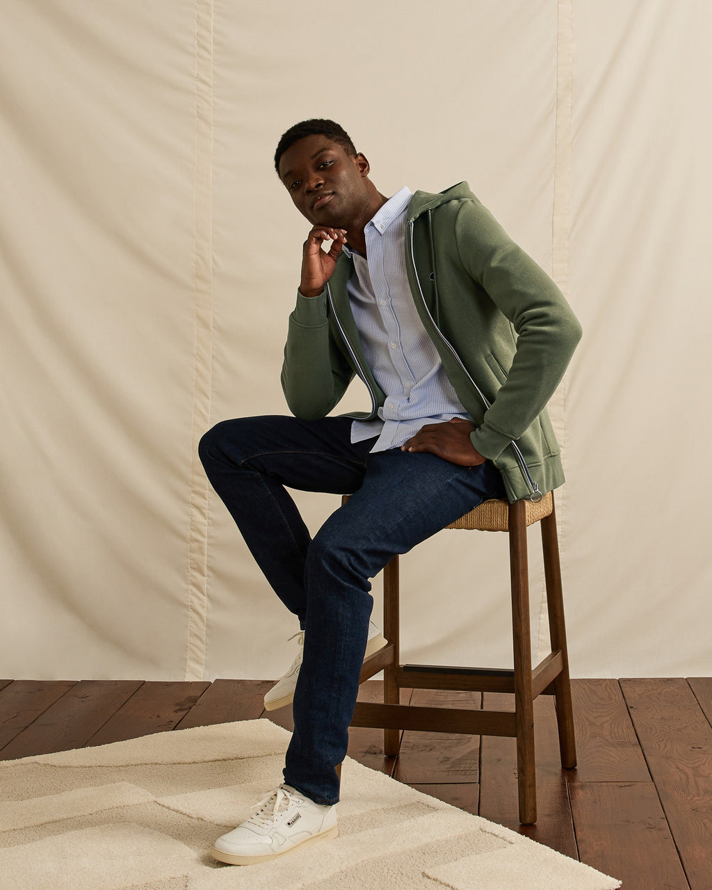 Khaki recycled cotton & polyester sweatshirt - MESNIL model