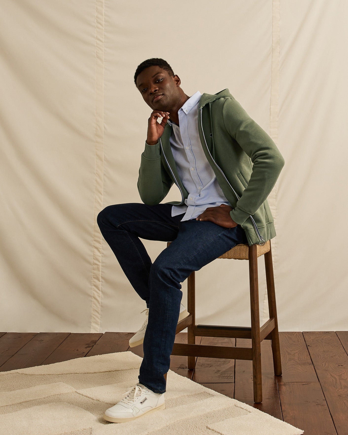 Khaki recycled cotton & polyester sweatshirt - MESNIL model