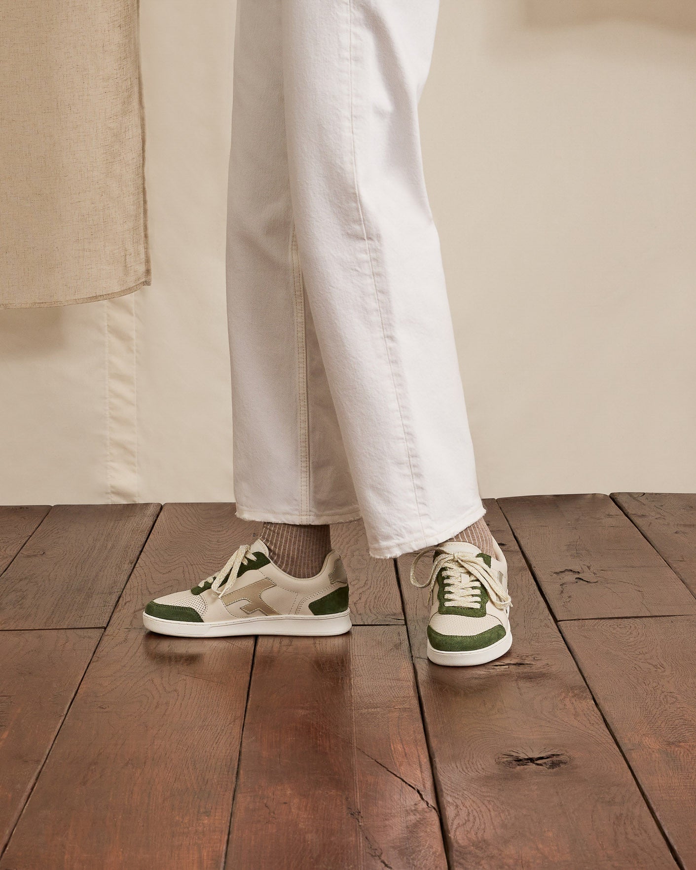 Baskets kaki & dorees cuir & suede - modele HAZEL