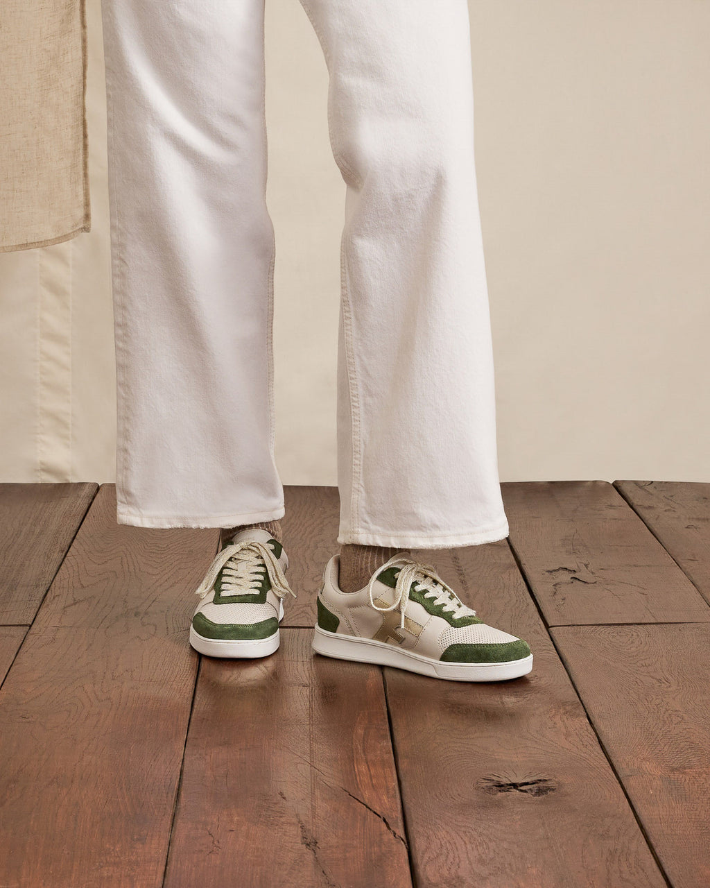 Baskets kaki & dorees cuir & suede - modele HAZEL