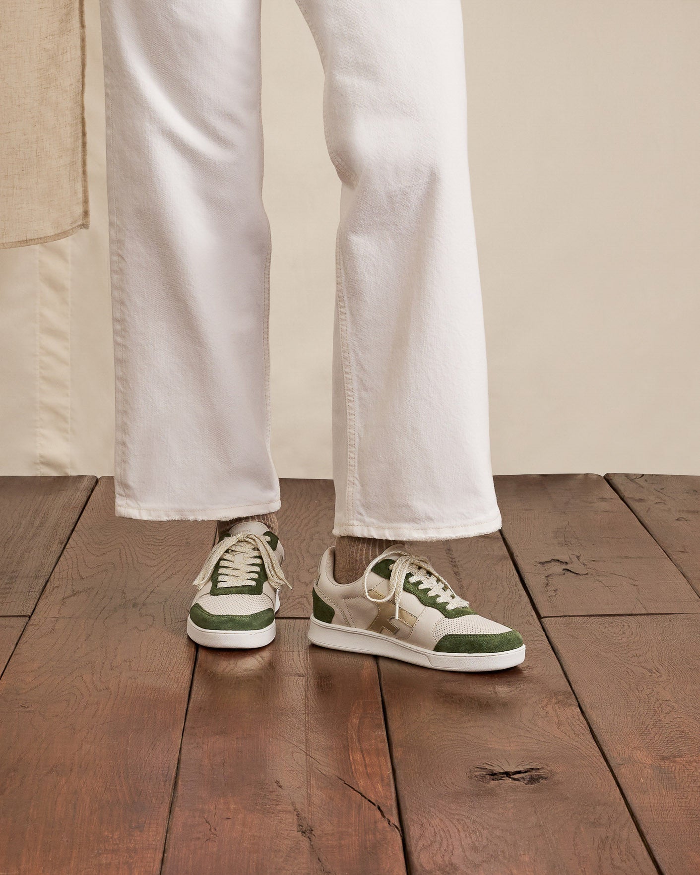 Baskets kaki & dorees cuir & suede - modele HAZEL