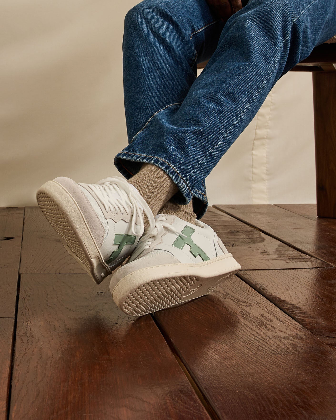 Baskets blanches & bleu marine cuir & cuir suede - modele HAZEL