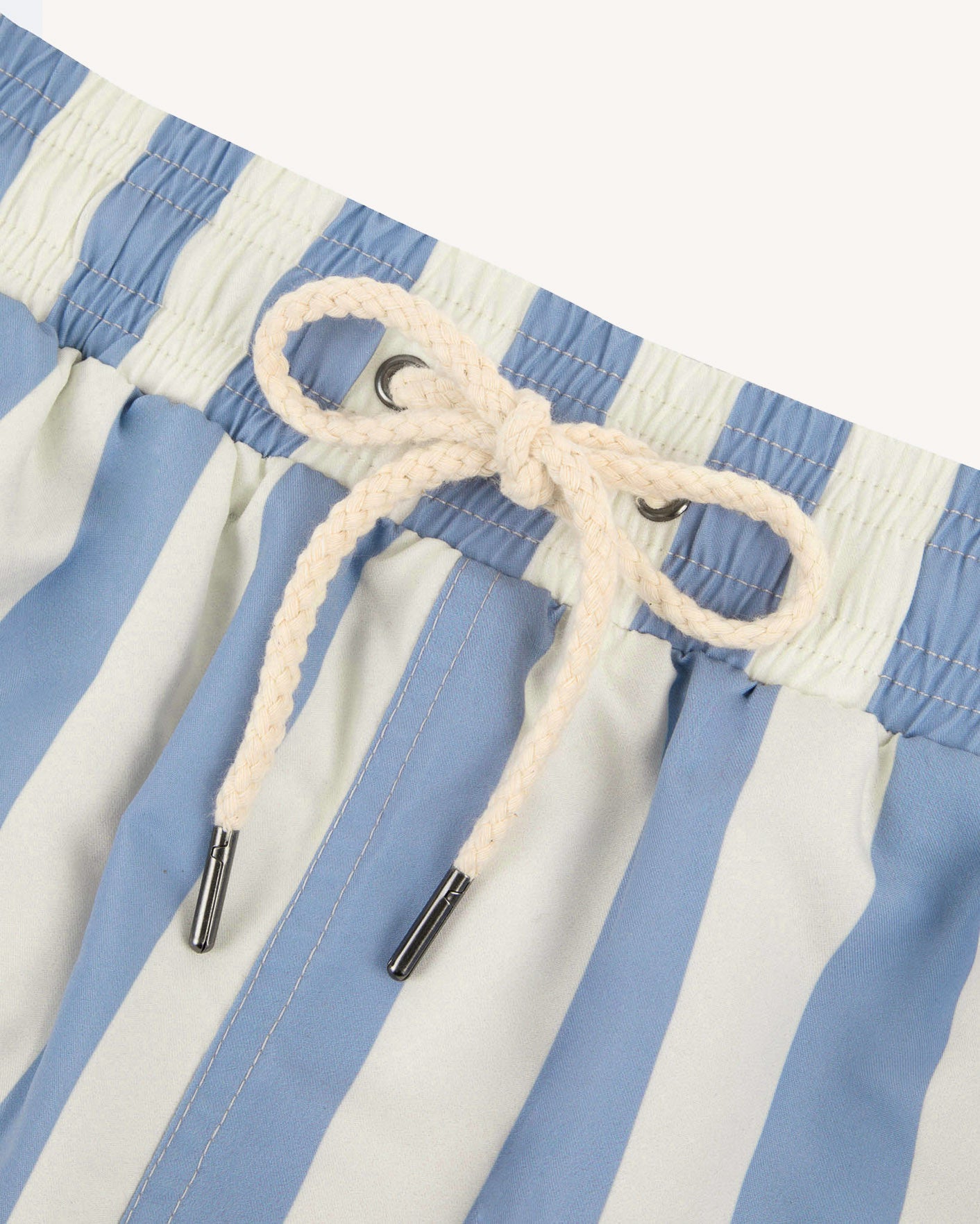 Striped ecru & light blue swimming trunks