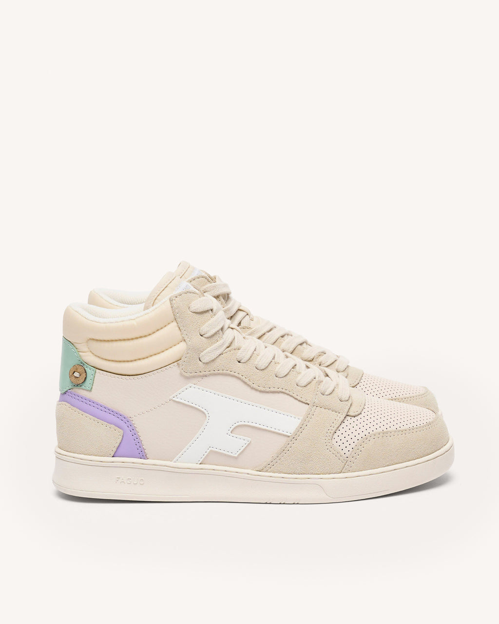 High-top ecru & beige trainers