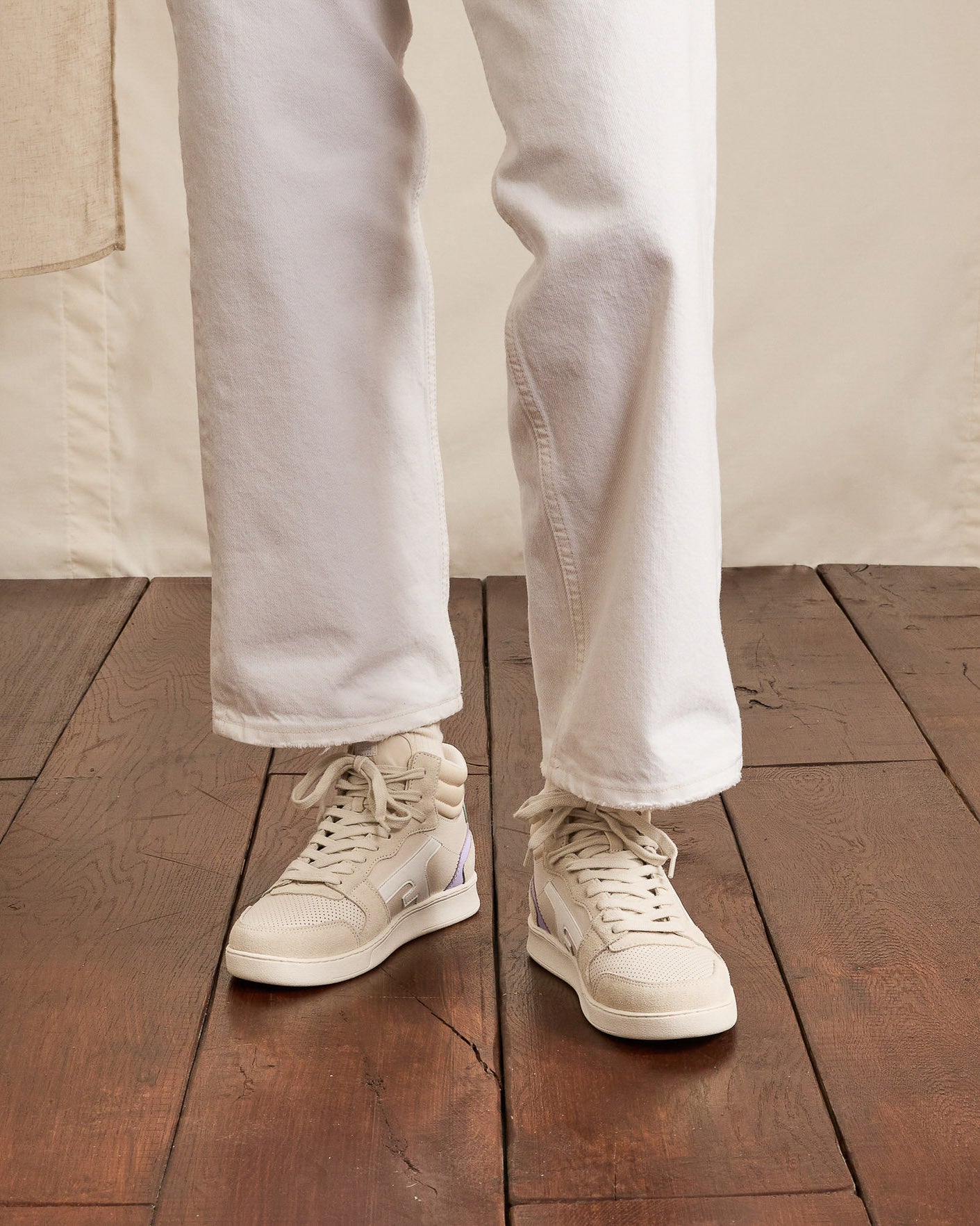 Ecru & beige high-top trainers