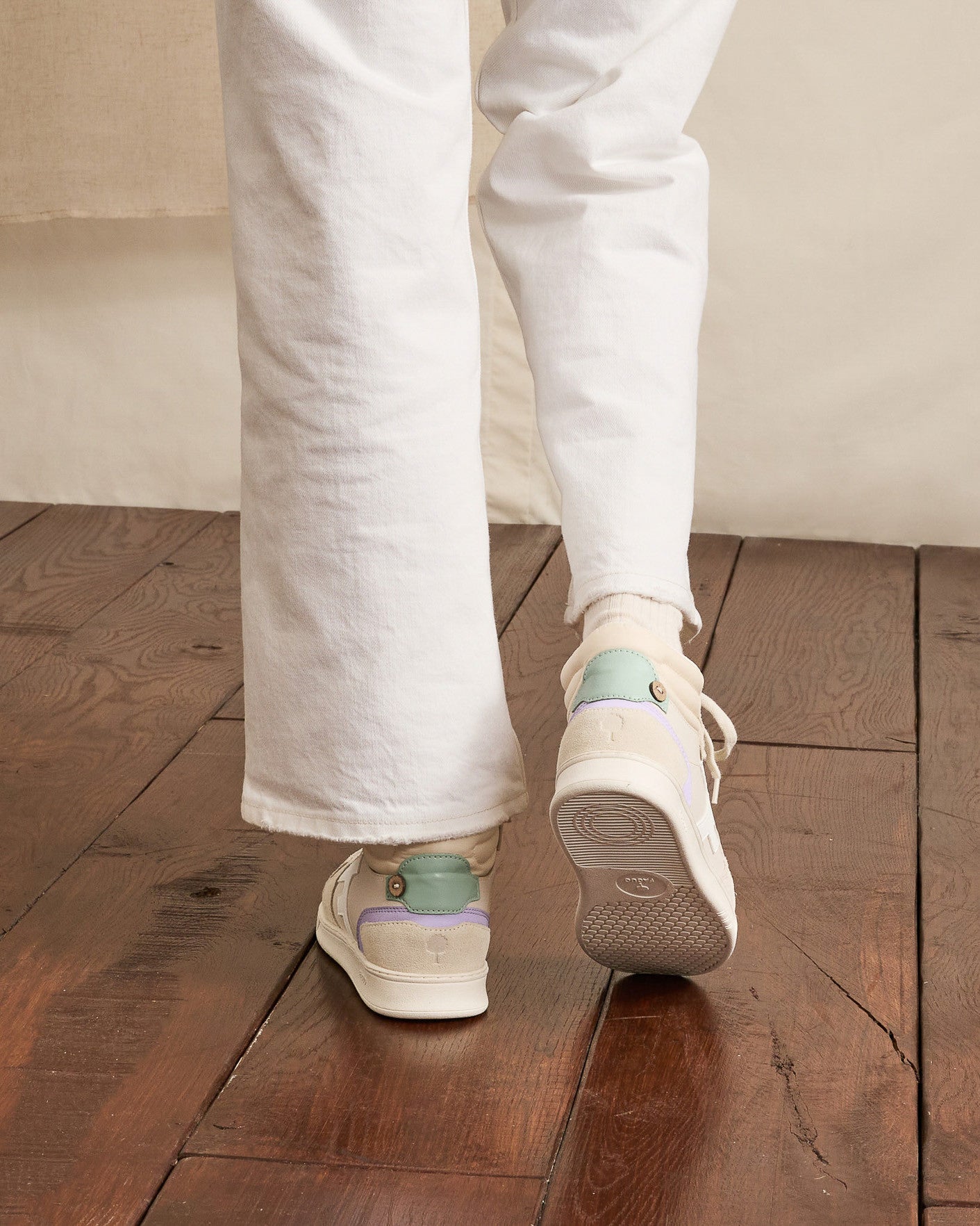 Ecru & beige high-top trainers