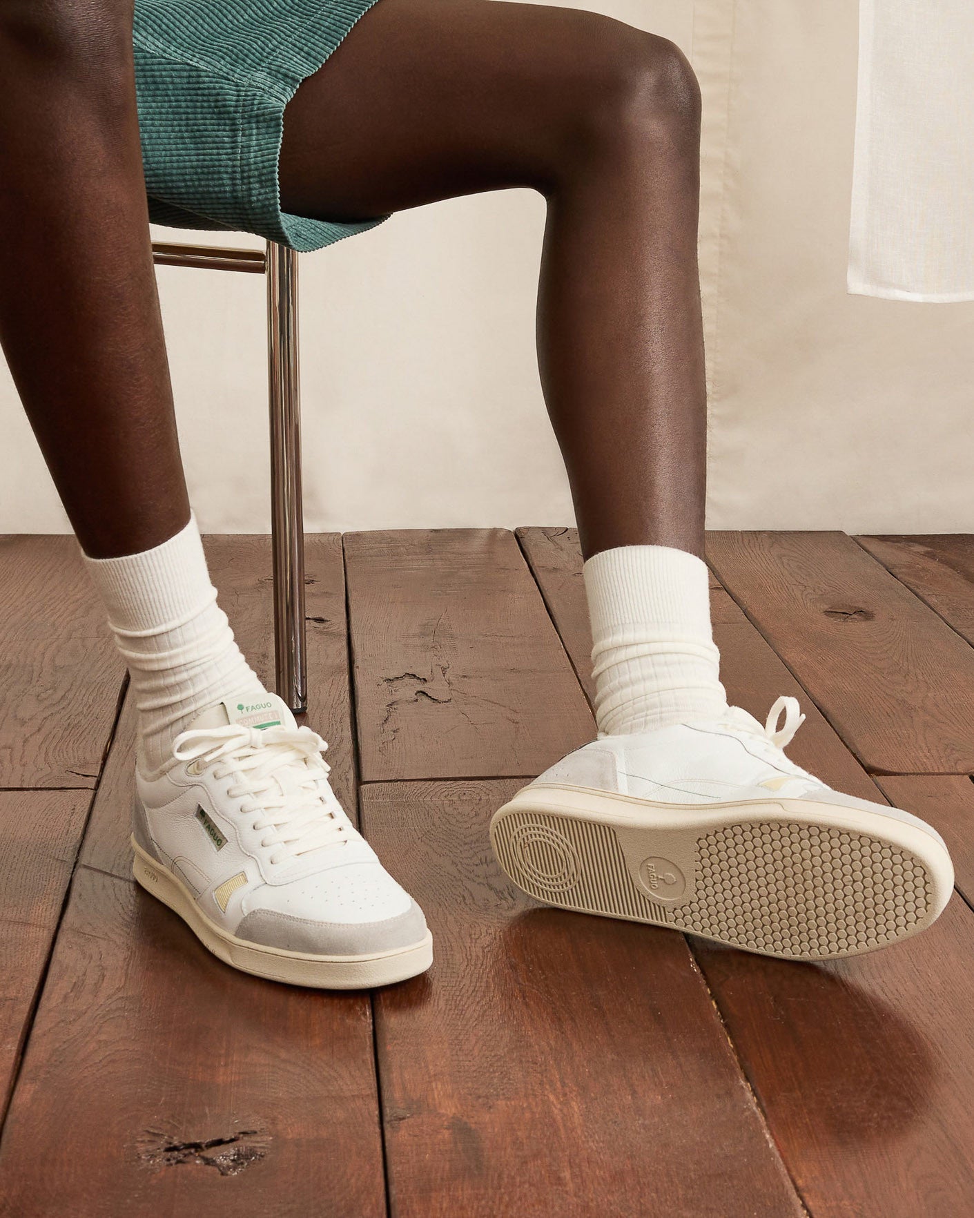 White & green low-top trainers