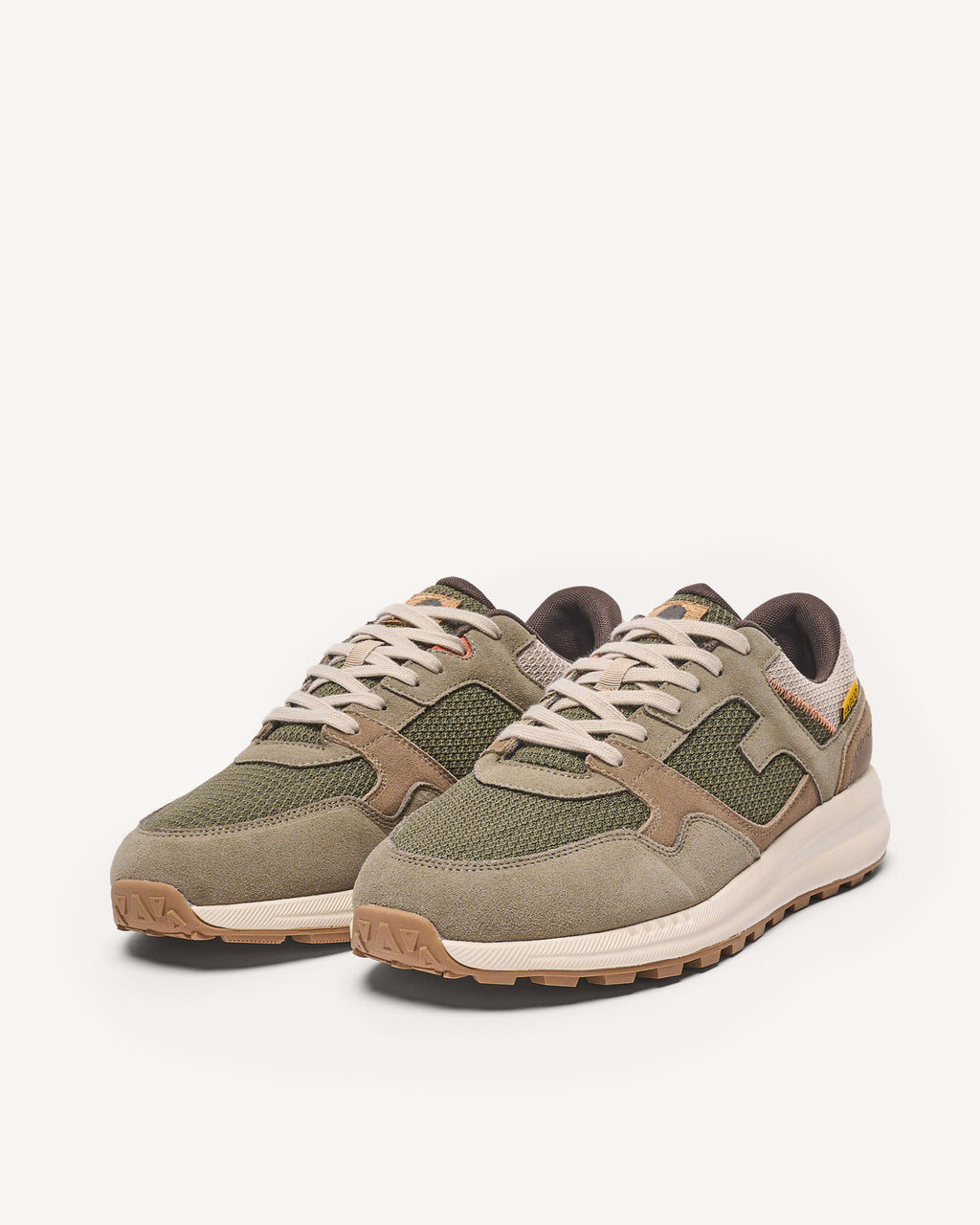 Running khaki & brown recycled polyester & suede - LIMWOOD model