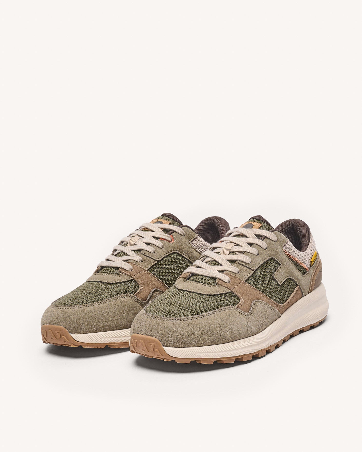Running khaki & brown recycled polyester & suede - LIMWOOD model