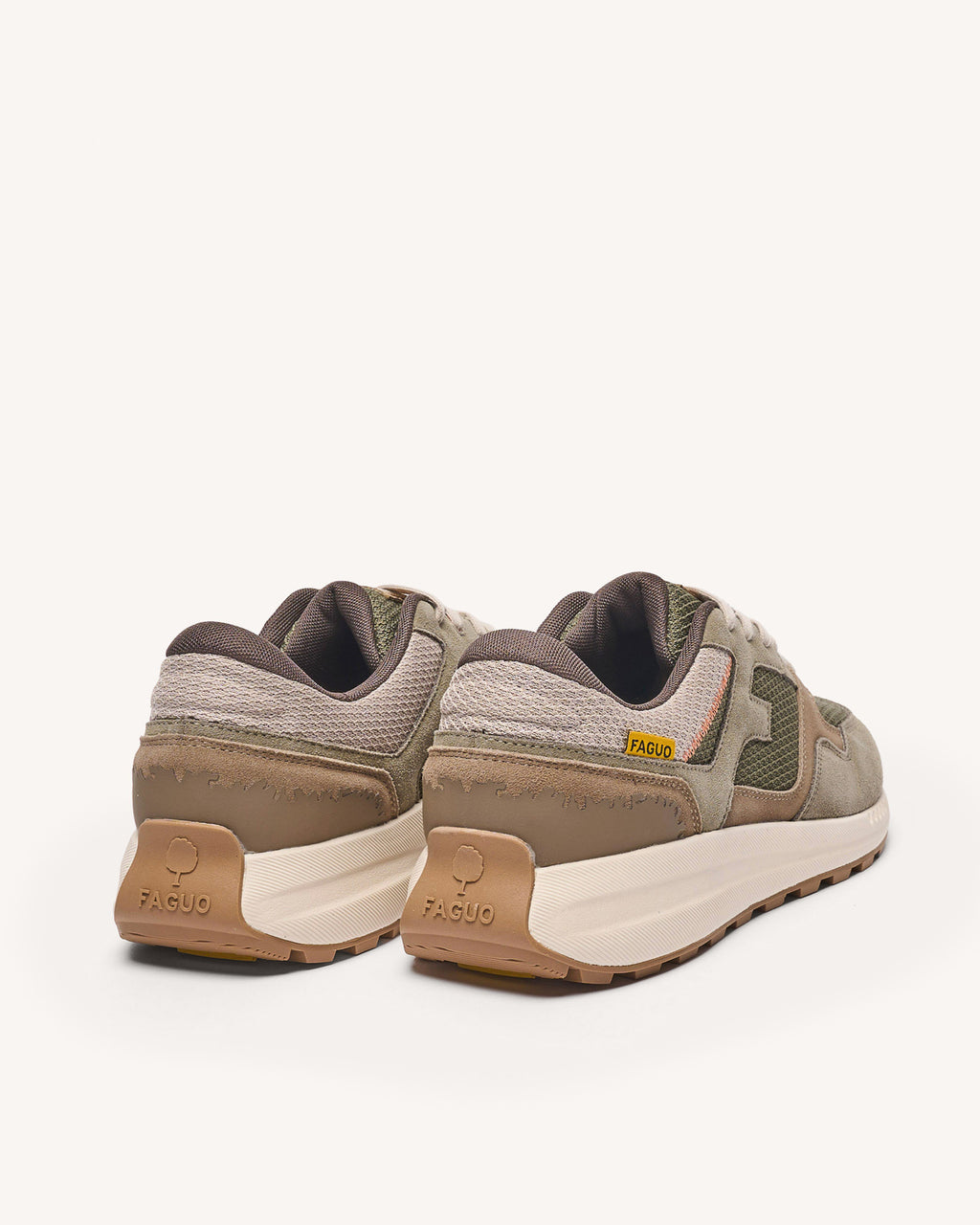 Khaki & brown recycled polyester & suede running shoes - LIMWOOD model