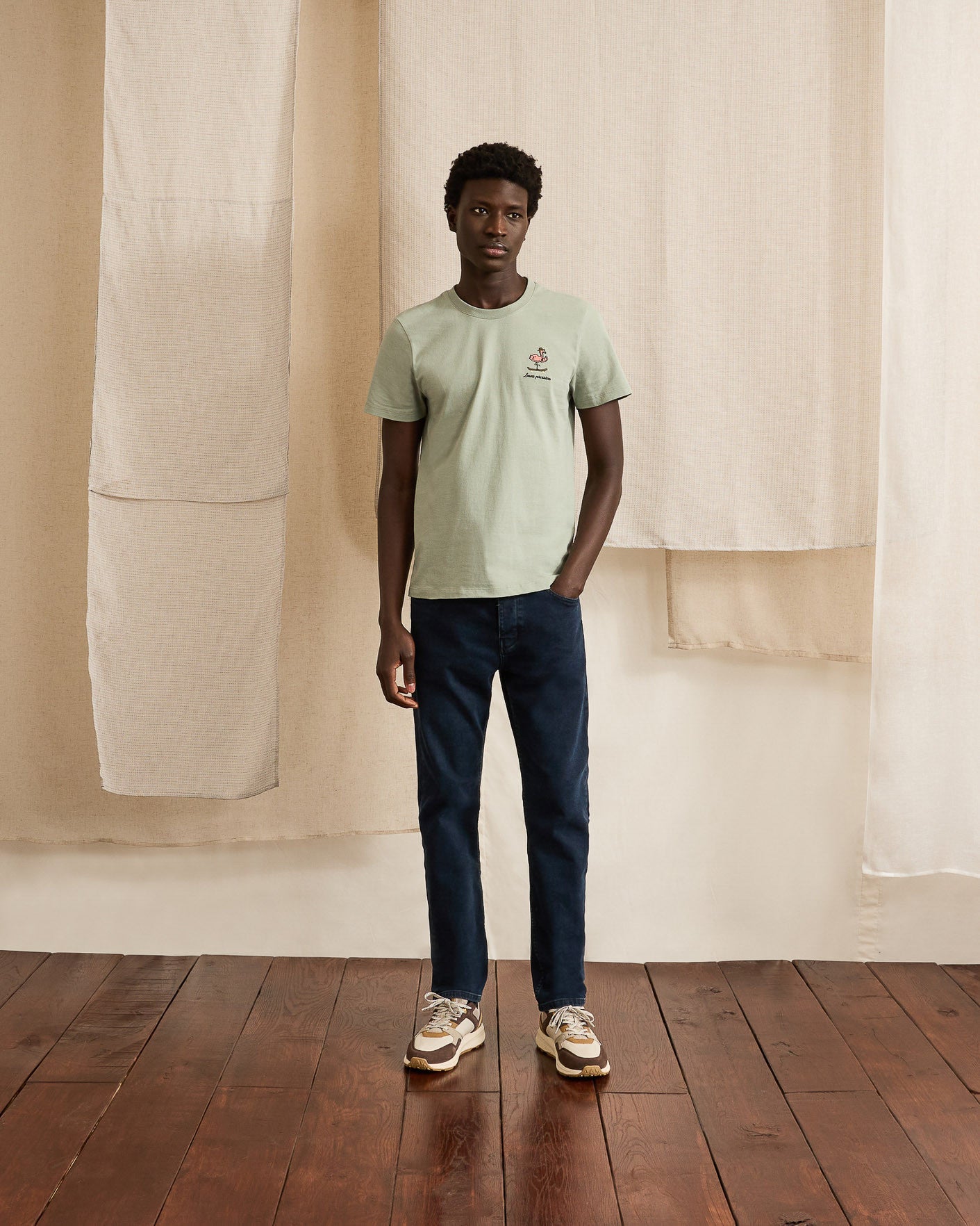 Dark blue recycled cotton & elastane trousers - DENIM SLIM model