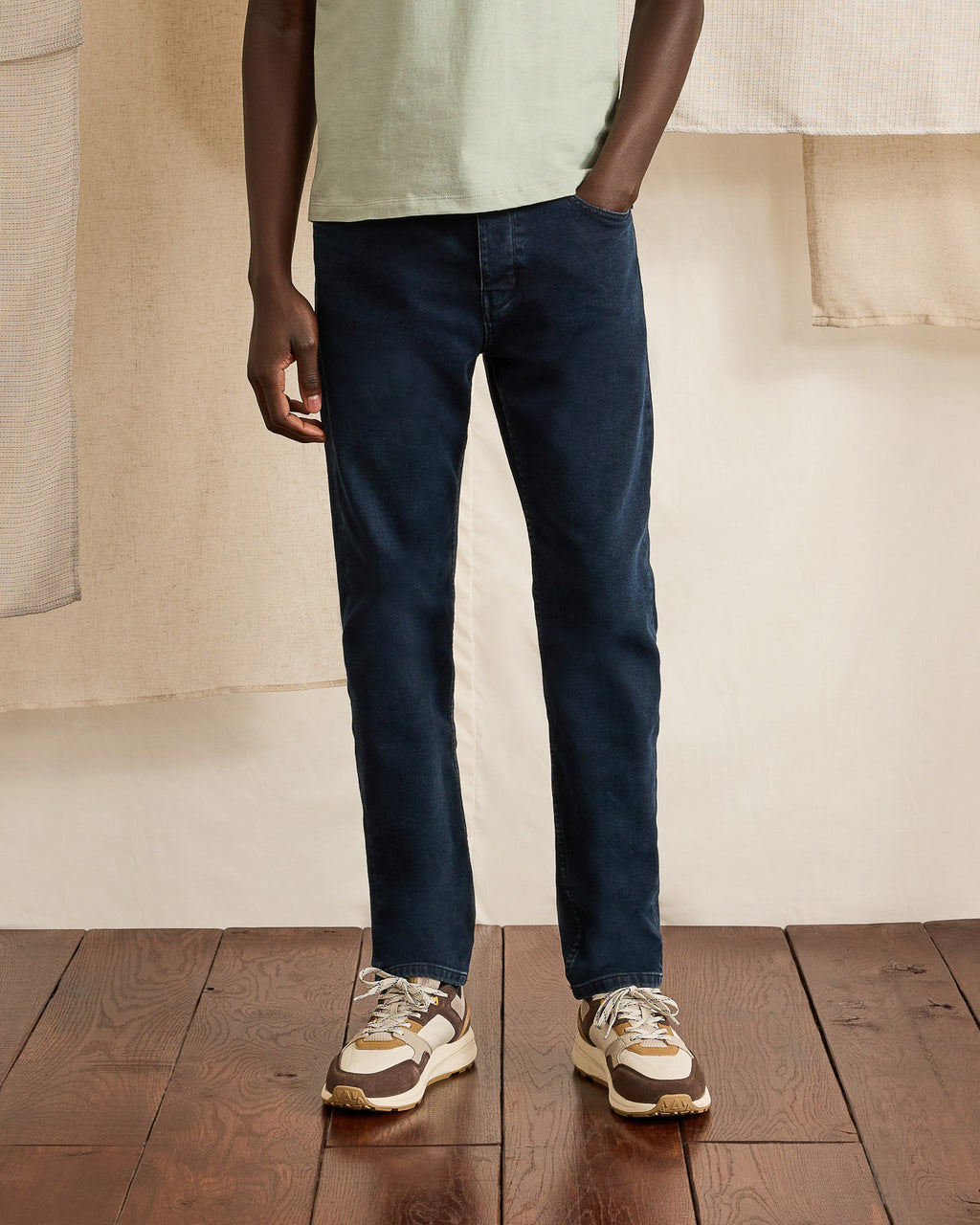 Dark blue recycled cotton & elastane trousers - DENIM SLIM model