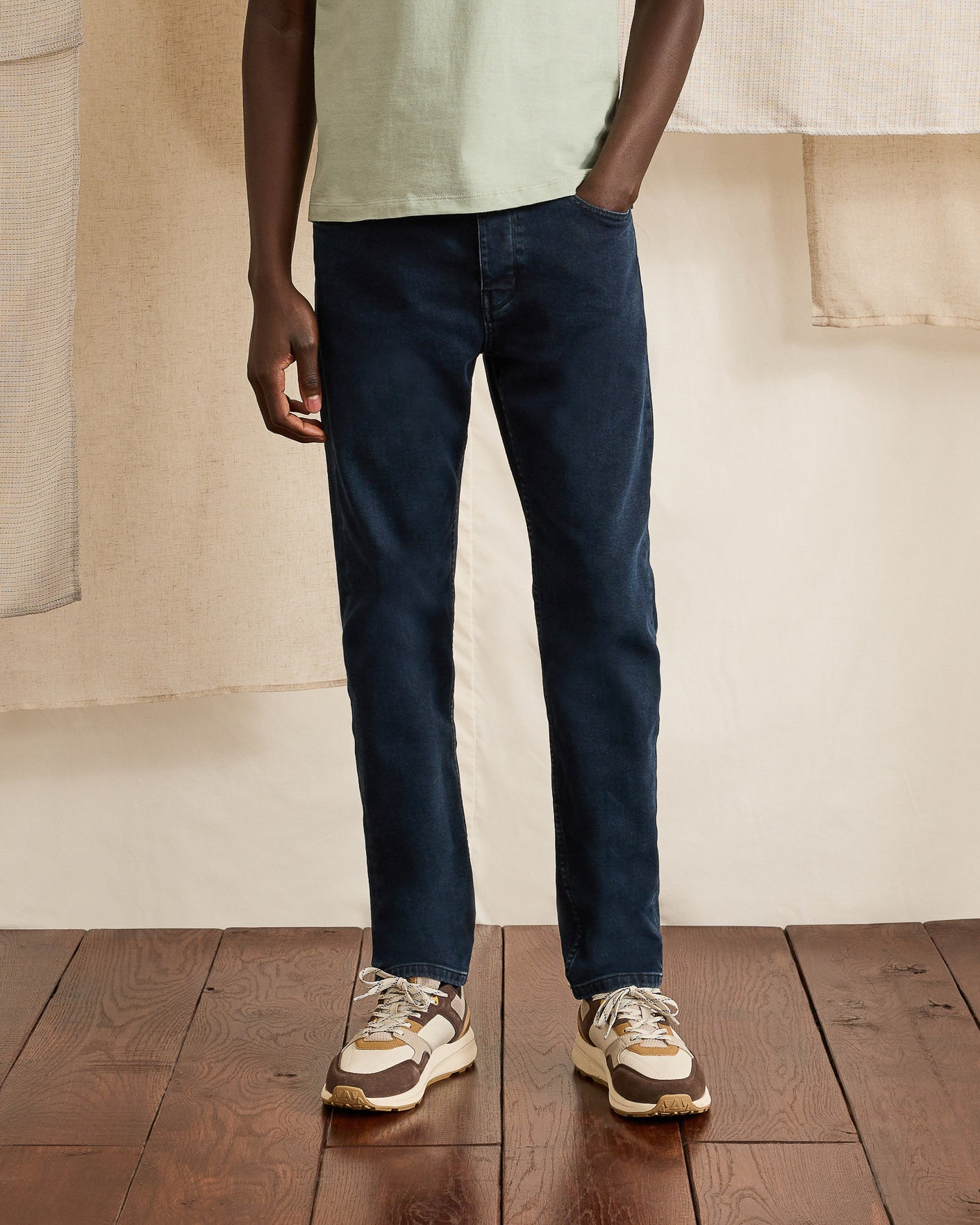 Dark blue recycled cotton & elastane trousers - DENIM SLIM model