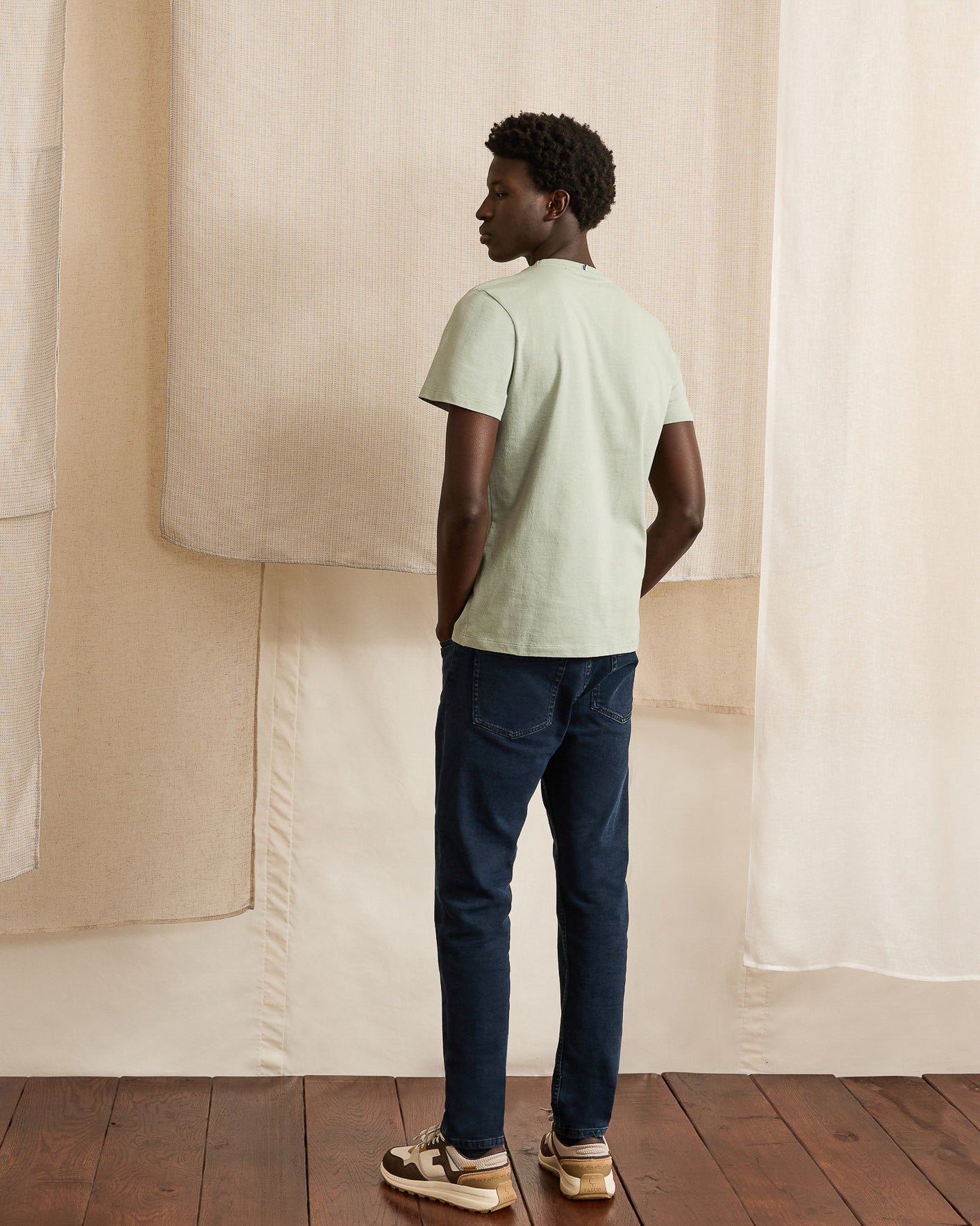 Dark blue recycled cotton & elastane trousers - DENIM SLIM model