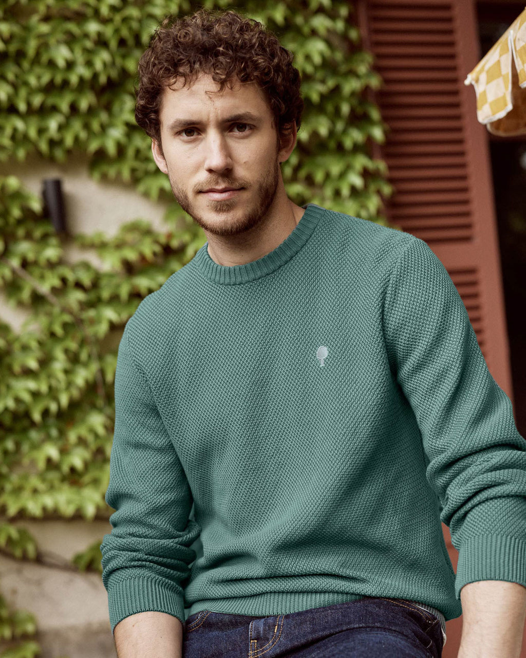 Water green jumper with tree embroidery