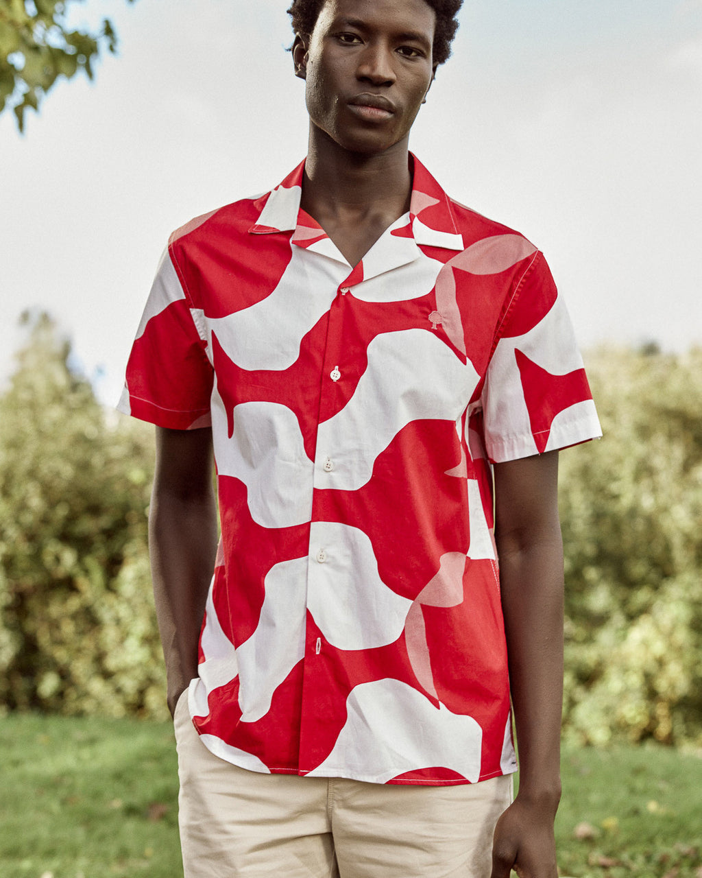 Chemise rouge & crème à motifs