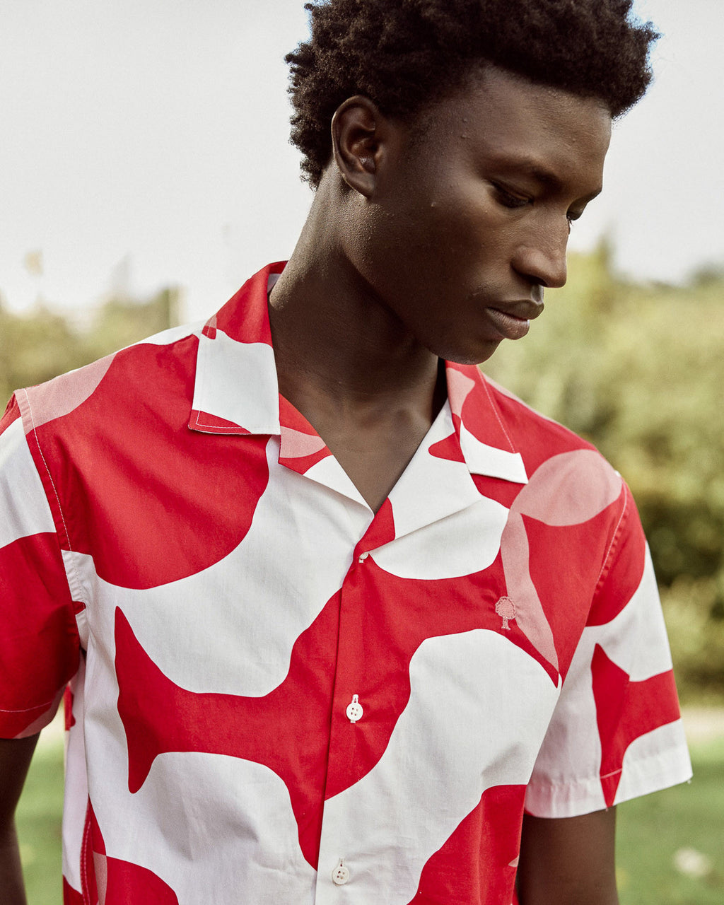 Chemise rouge & crème à motifs
