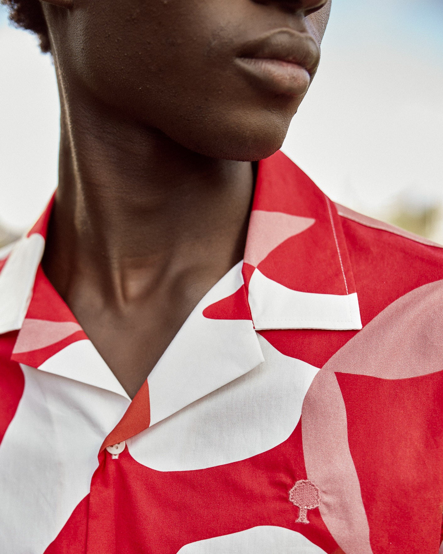 Chemise rouge & crème à motifs