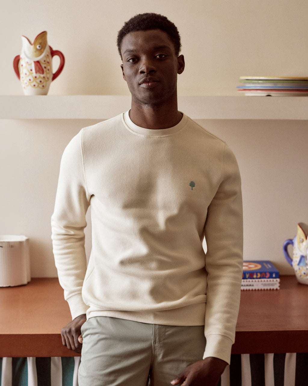 Sweat beige fonce coton & polyester recycles - modele DONZY