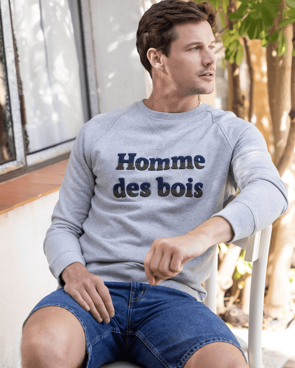 Sweat col rond gris chiné Homme des bois