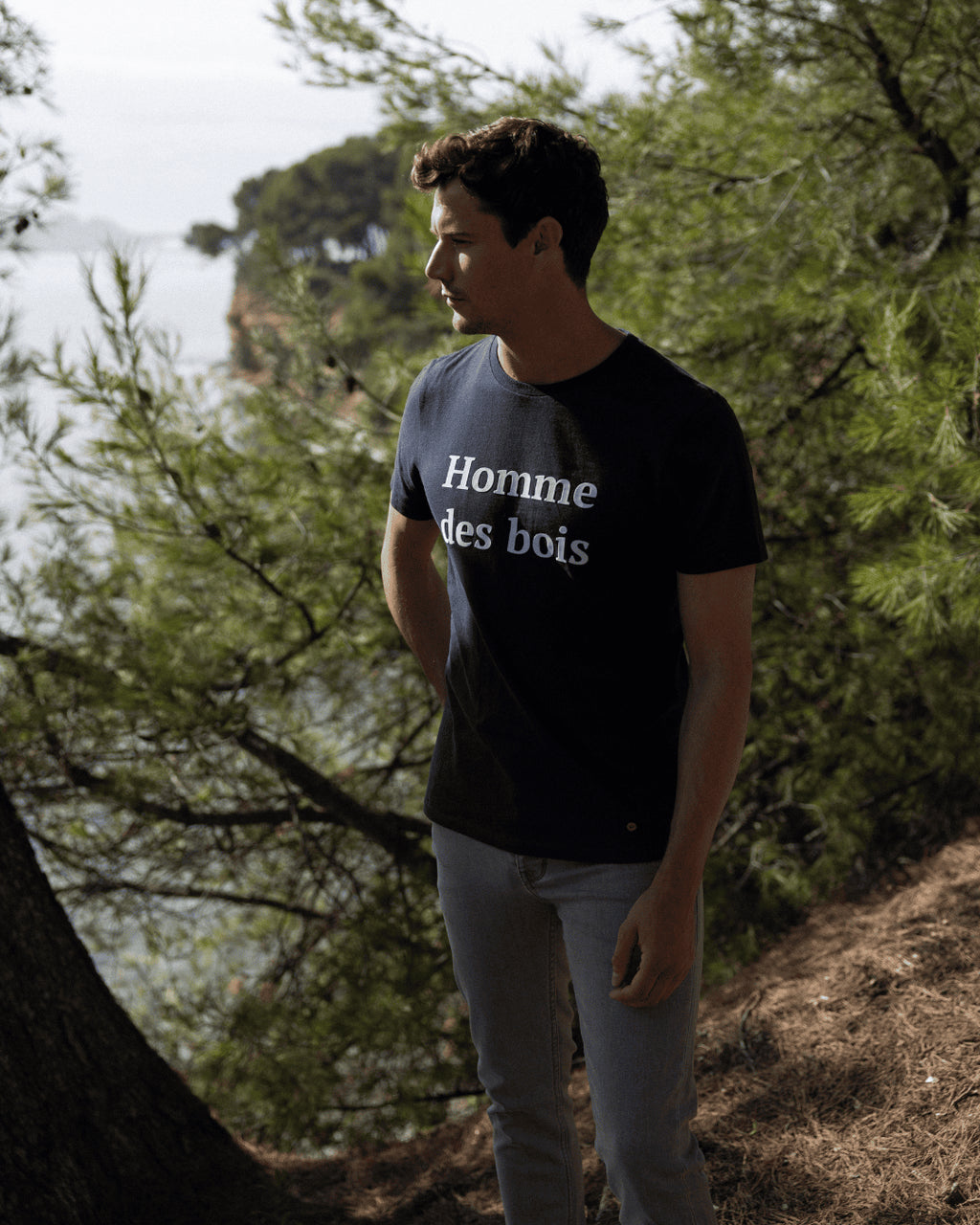 T-shirt col rond bleu marine Homme des bois