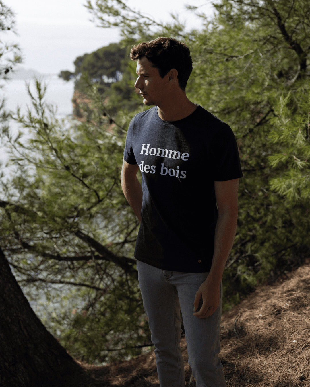 T-shirt col rond bleu marine Homme des bois