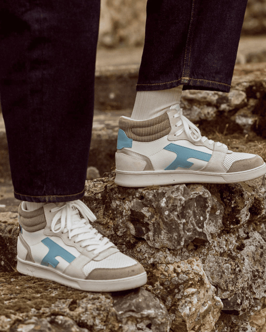 Baskets blanches & marron clair