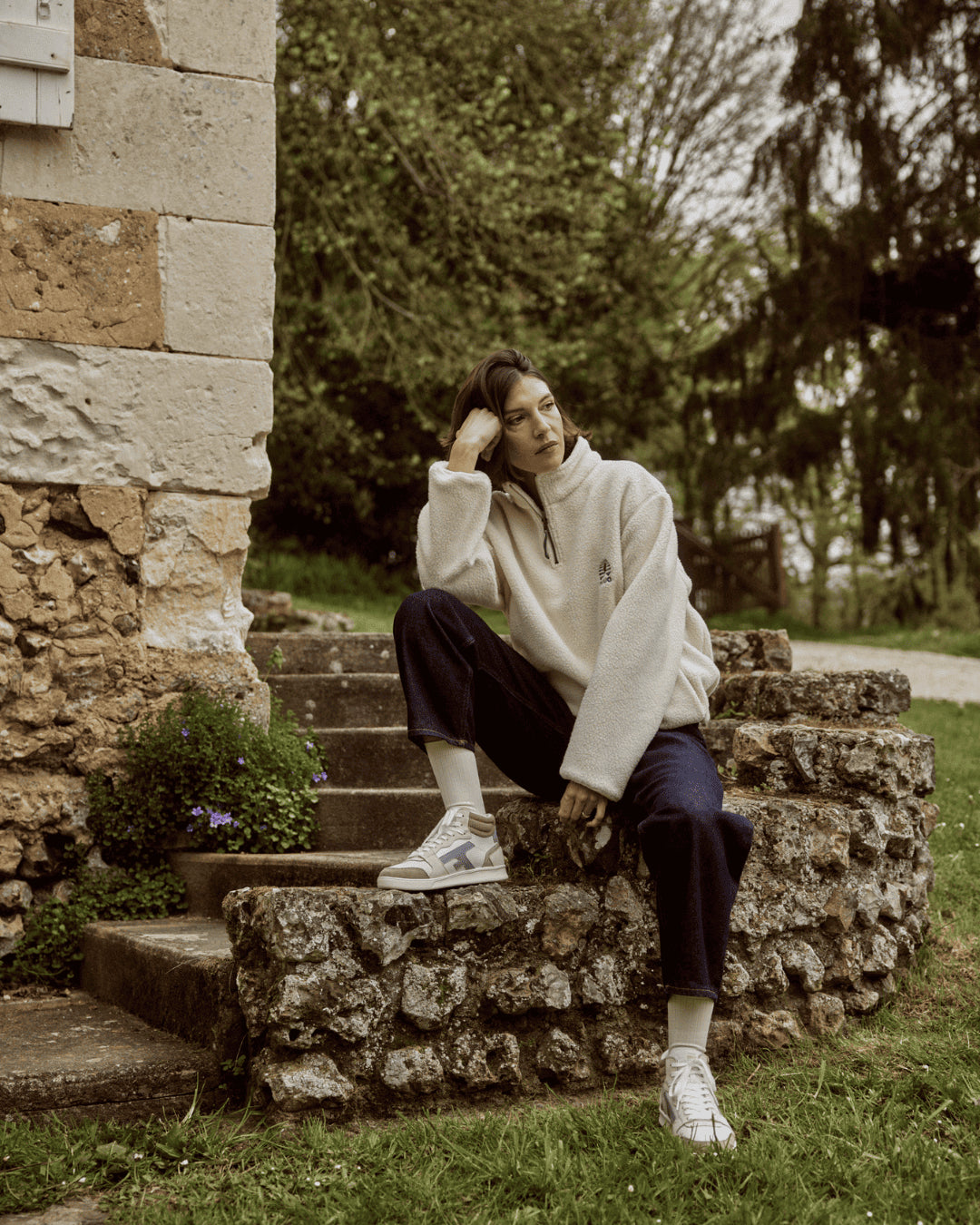 Baskets blanches & marron clair