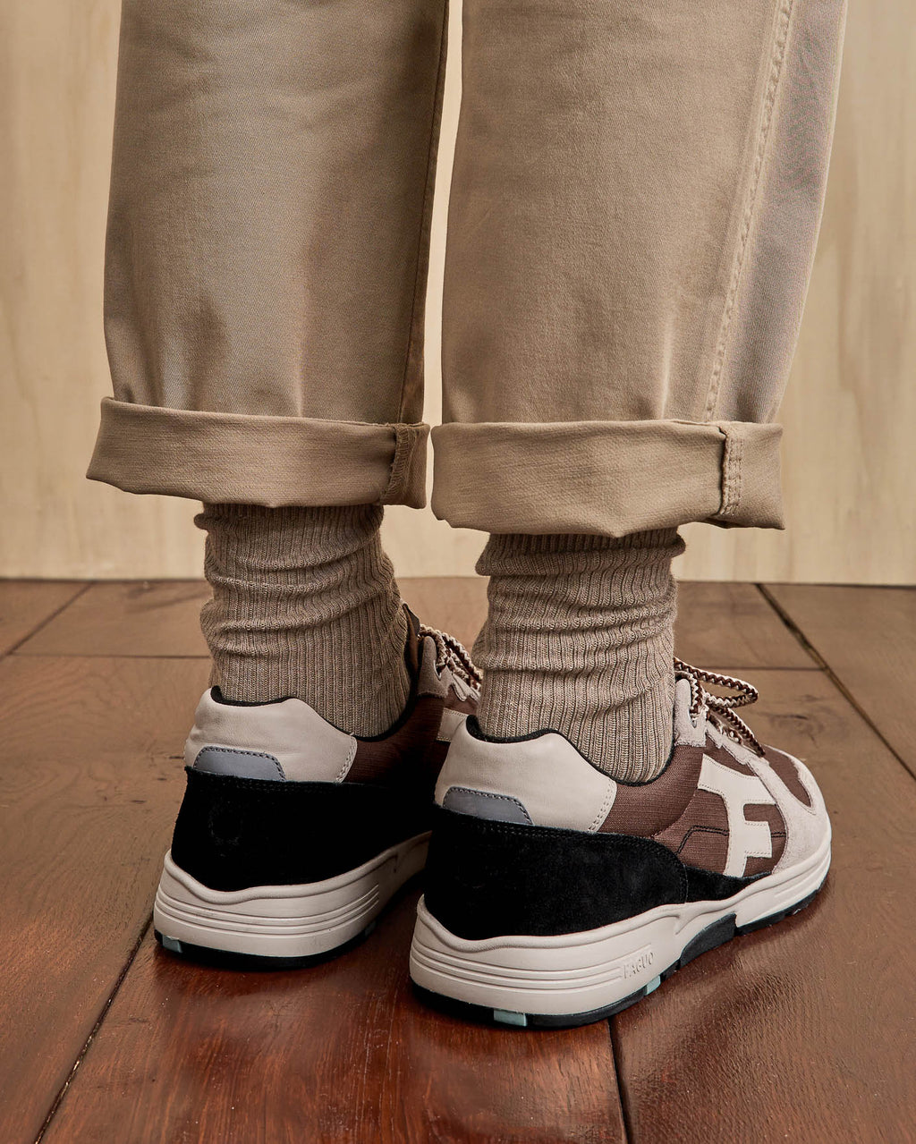 Dark brown running shoes
