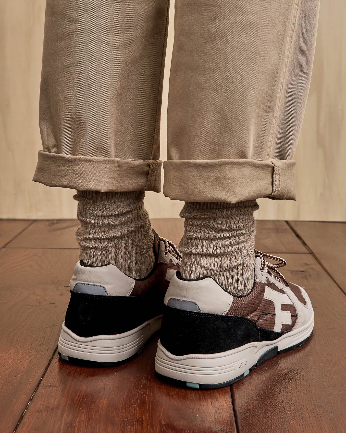 Dark brown running shoes