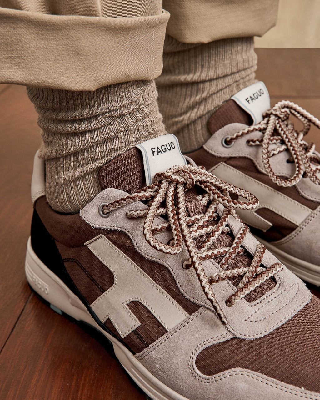 Dark brown running shoes