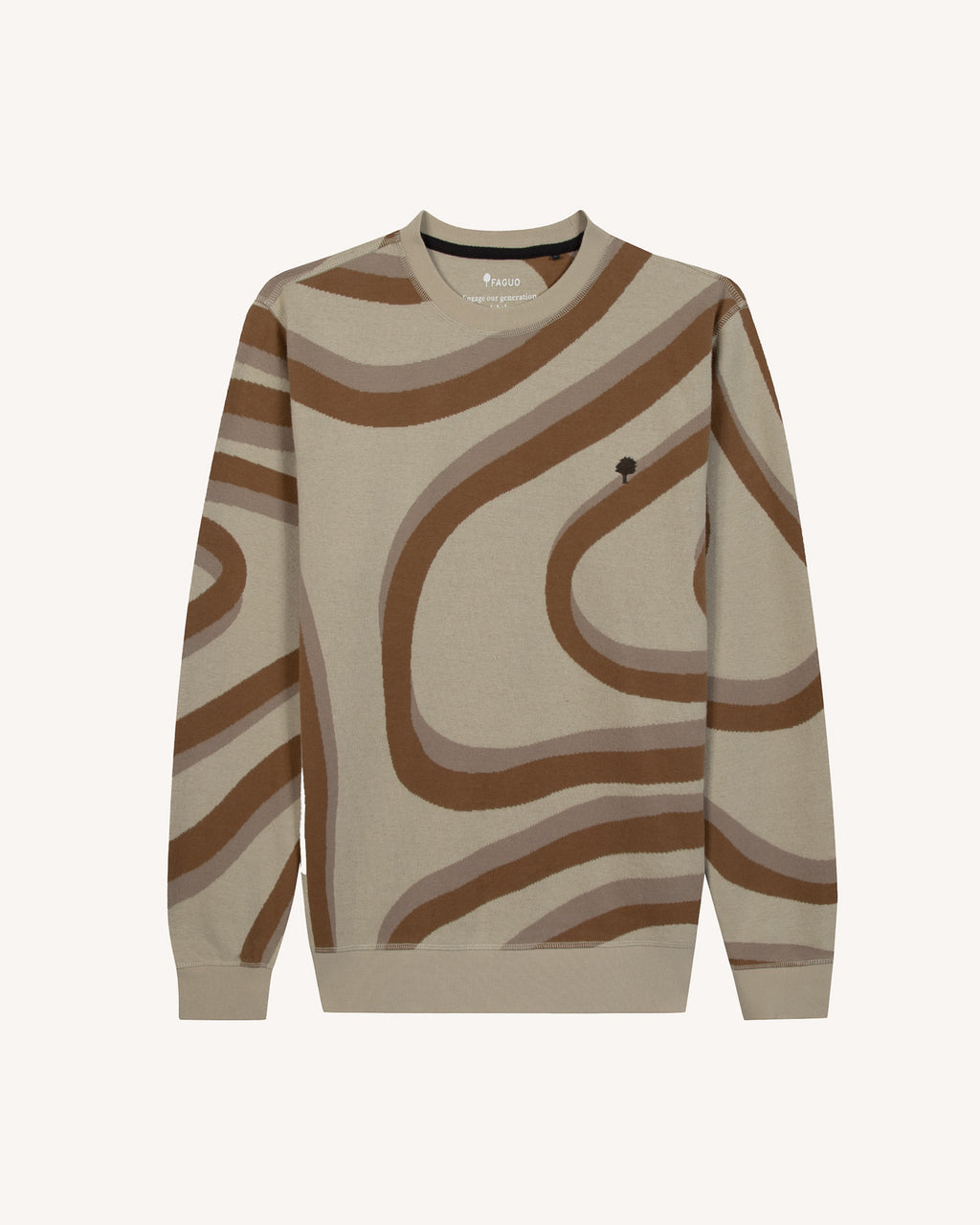 Beige & camel jacquard pattern sweatshirt