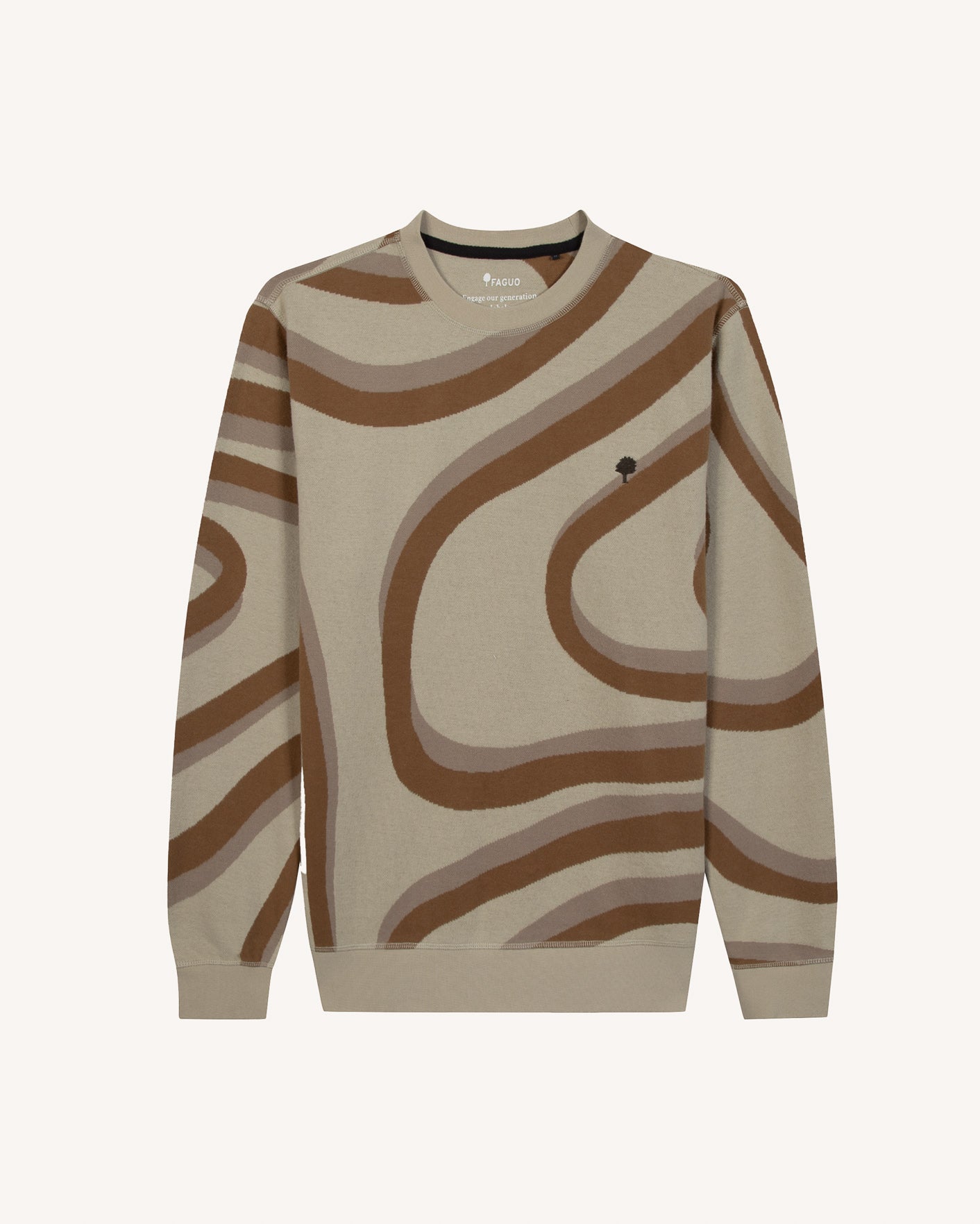 Beige & camel jacquard pattern sweatshirt
