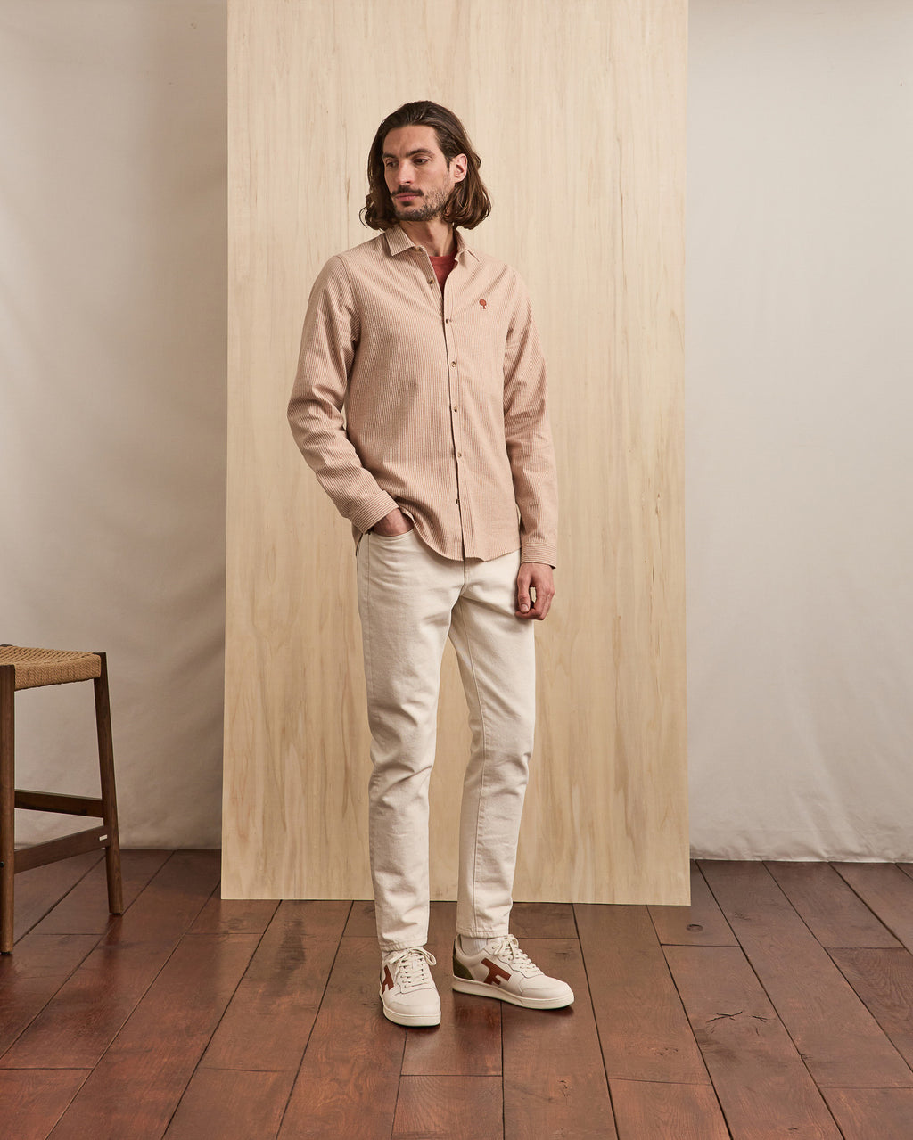 Chemise crème & beige clair broderie arbre